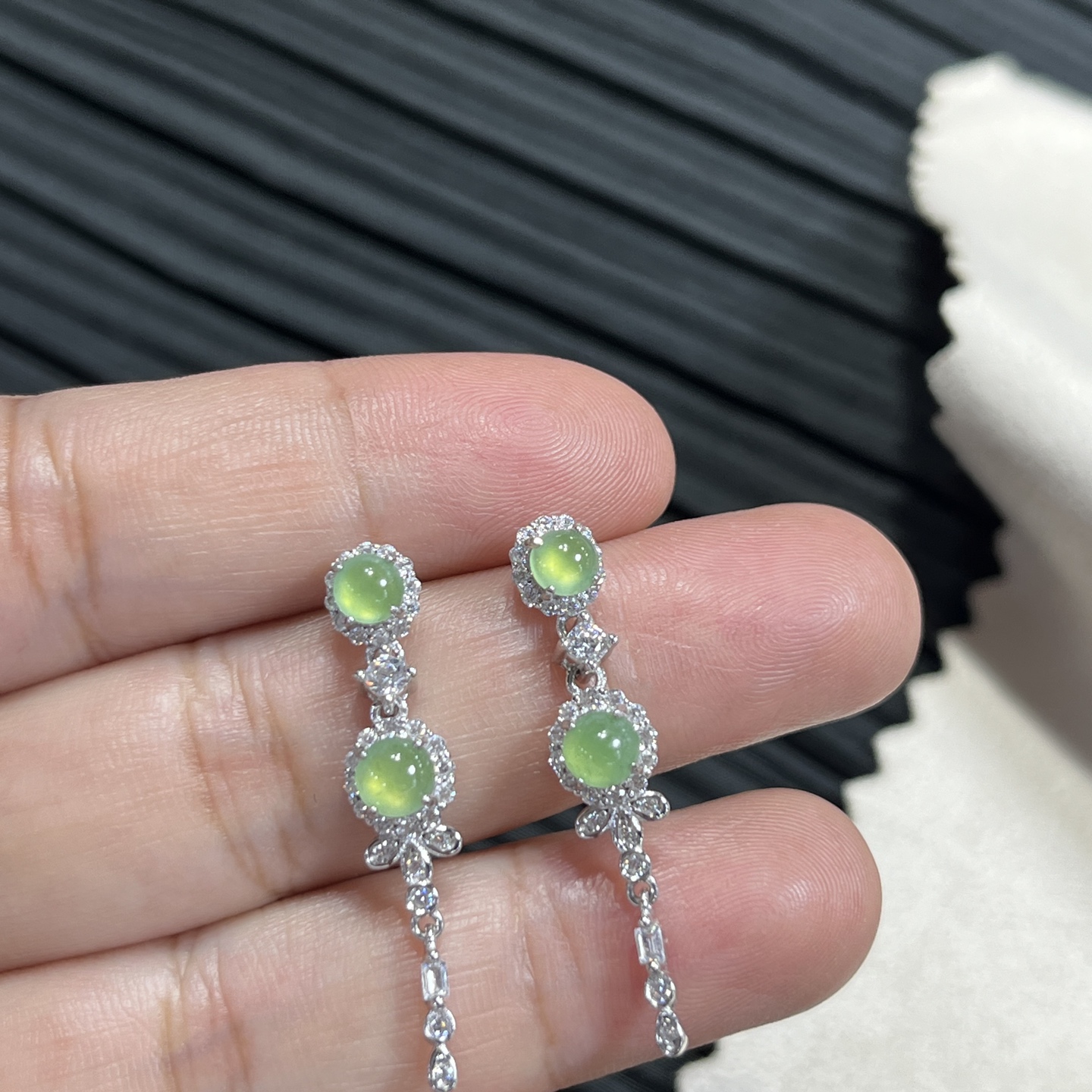 Elegant Silver-Set Burmese Jade Earrings 2