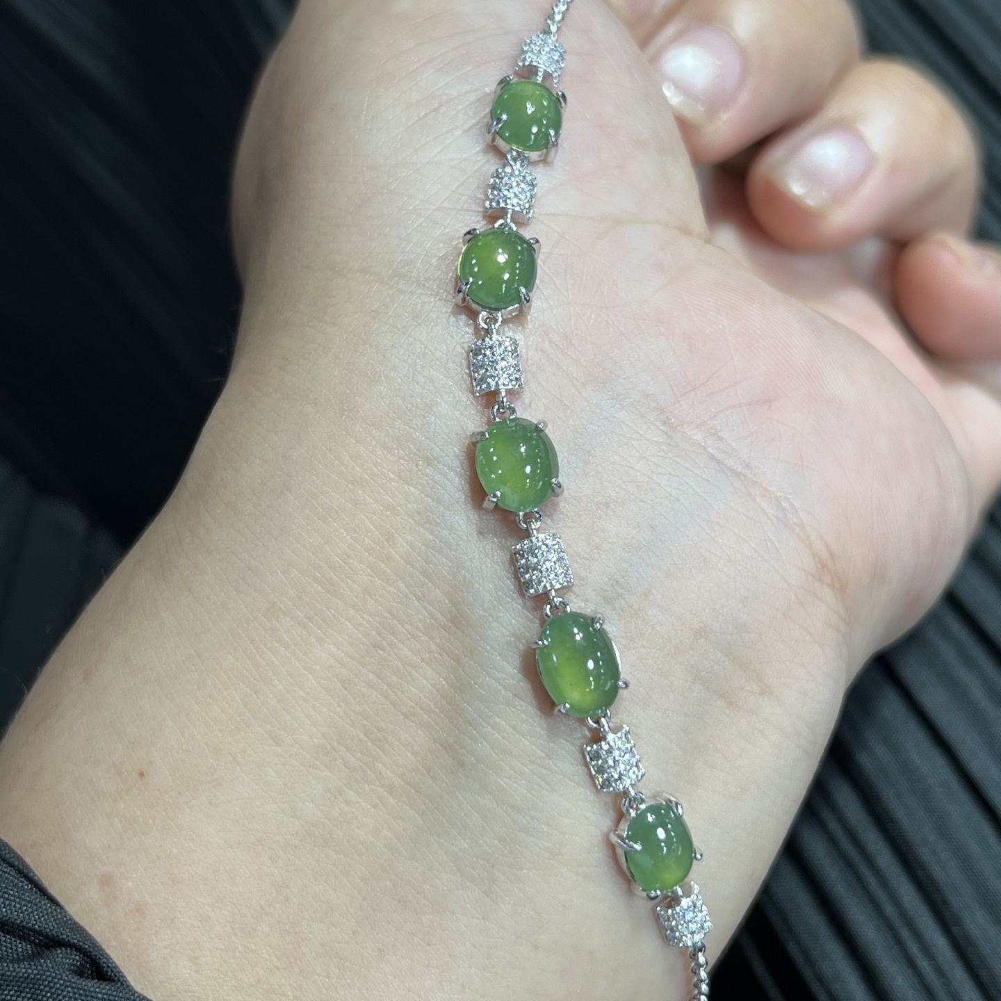 Myanmar Jade Silver-Plated Bracelet 2