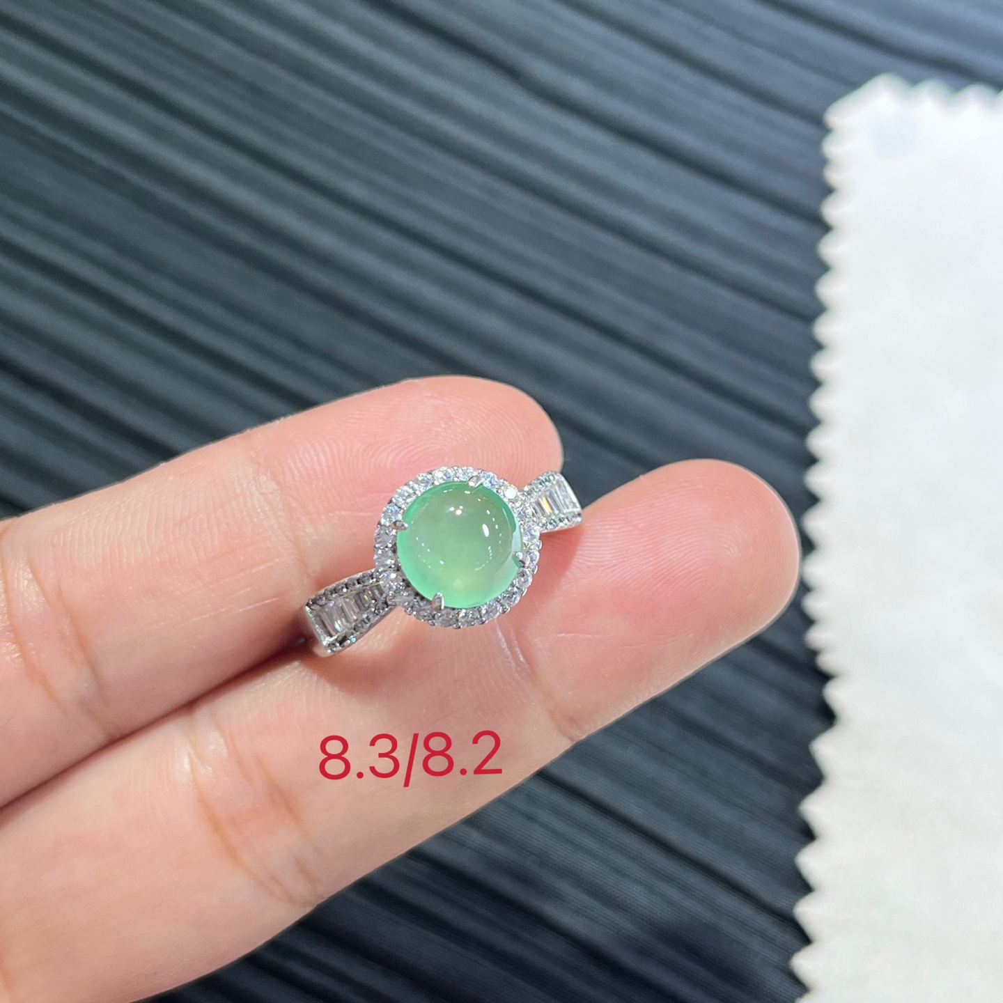 Myanmar Jade Silver-Set Ice Ring
