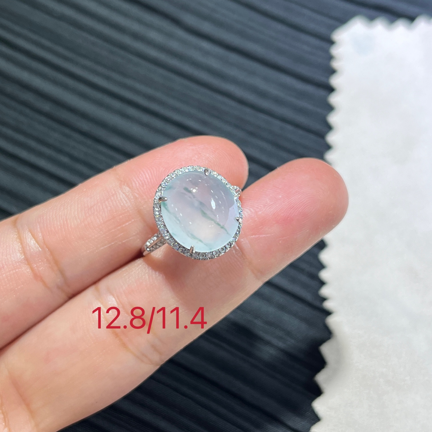 Myanmar Jade Silver-Set Ice Floating Flower Ring