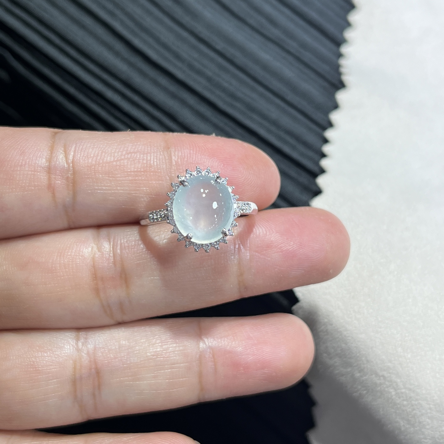 Myanmar Jade Silver-Set Ice Ring 3