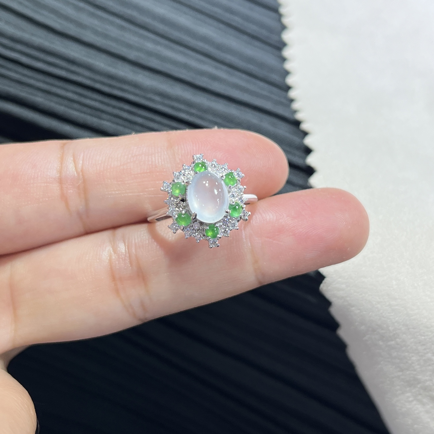 Myanmar Jade Silver-Set Ice Ring 2