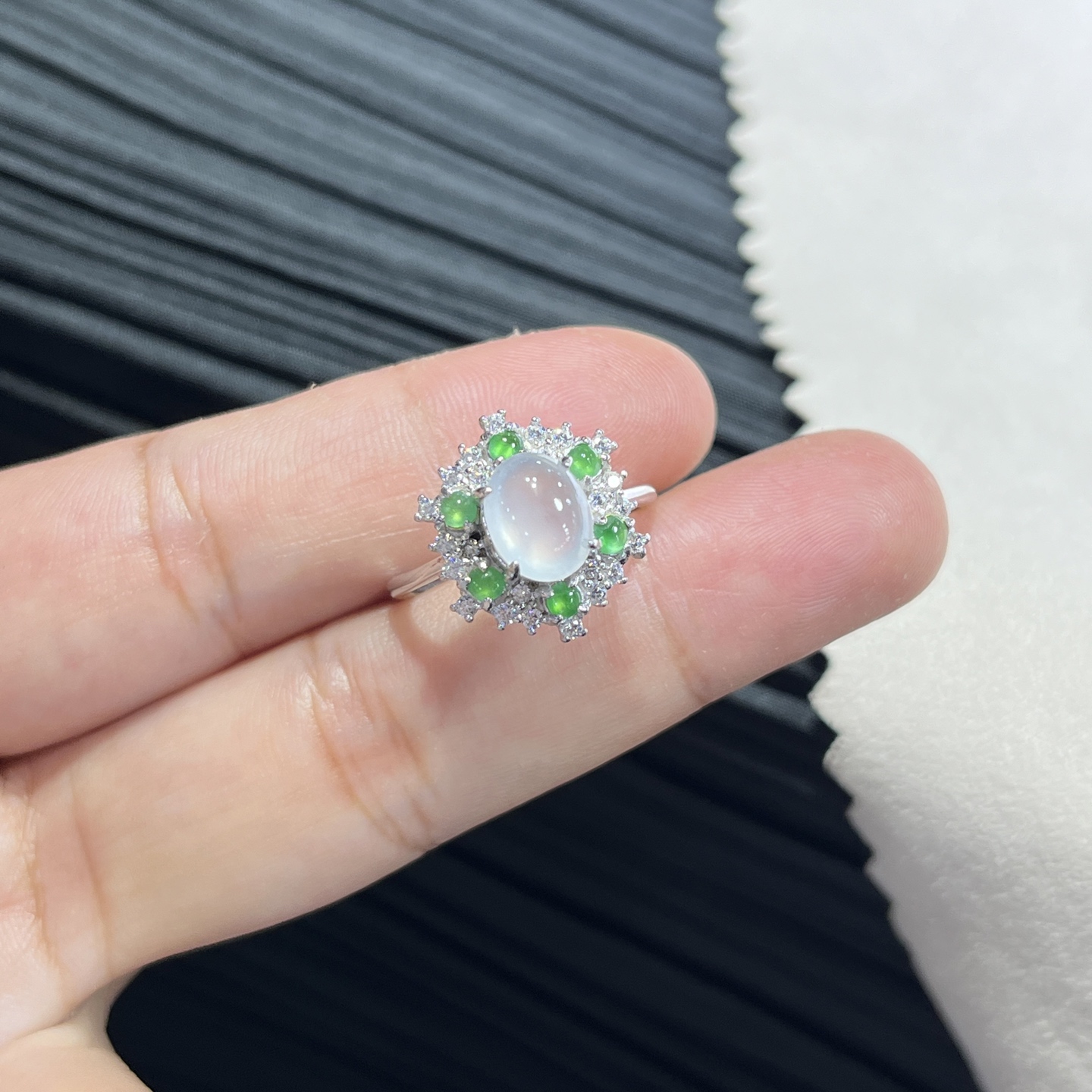 Myanmar Jade Silver-Set Ice Ring 3
