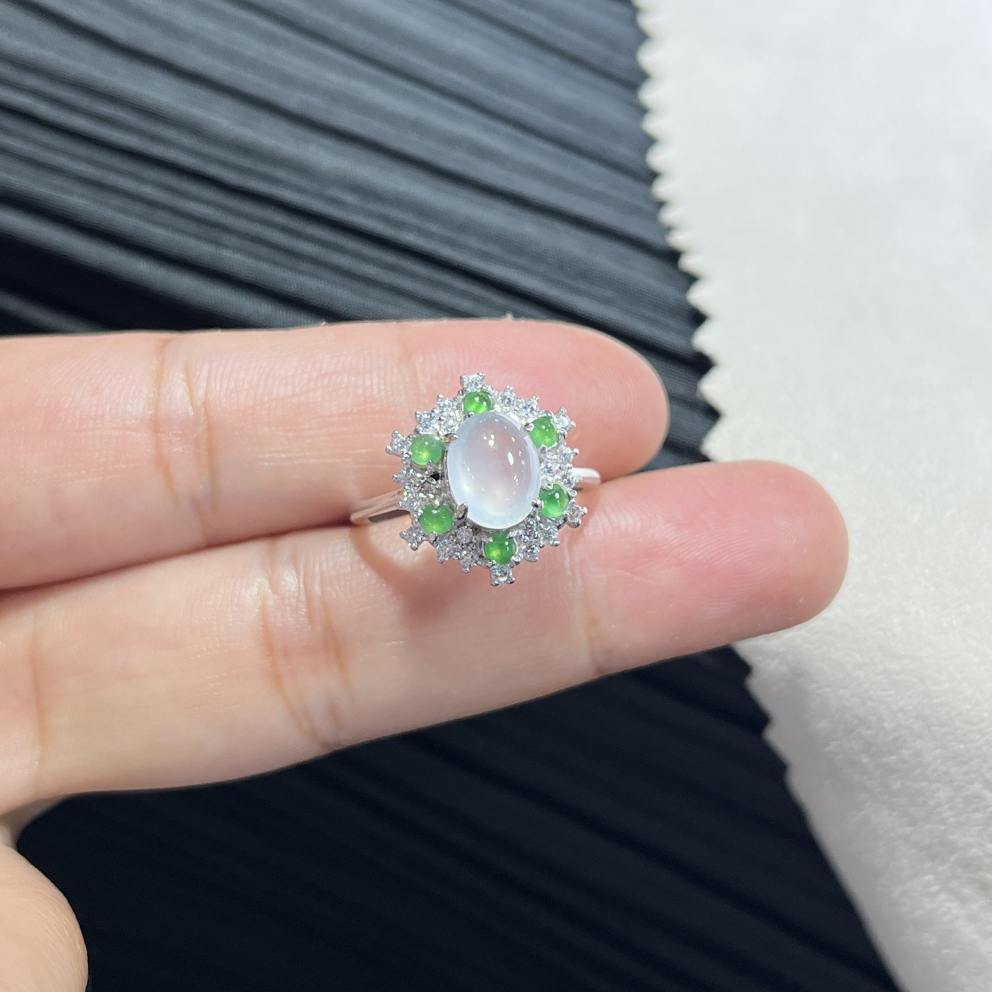 Myanmar Jade Silver-Set Ice Ring 4