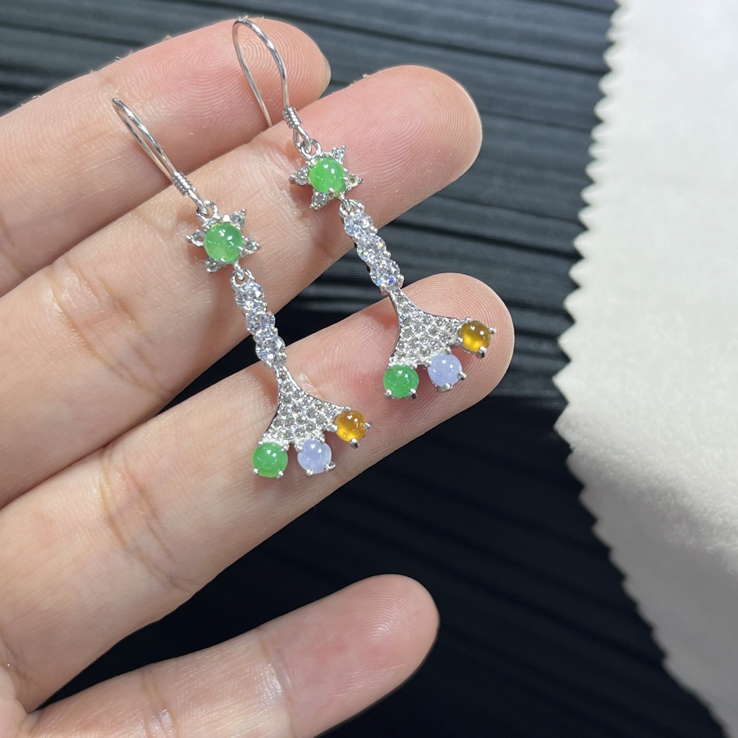 Elegant Silver-Set Burmese Jade Earrings 4