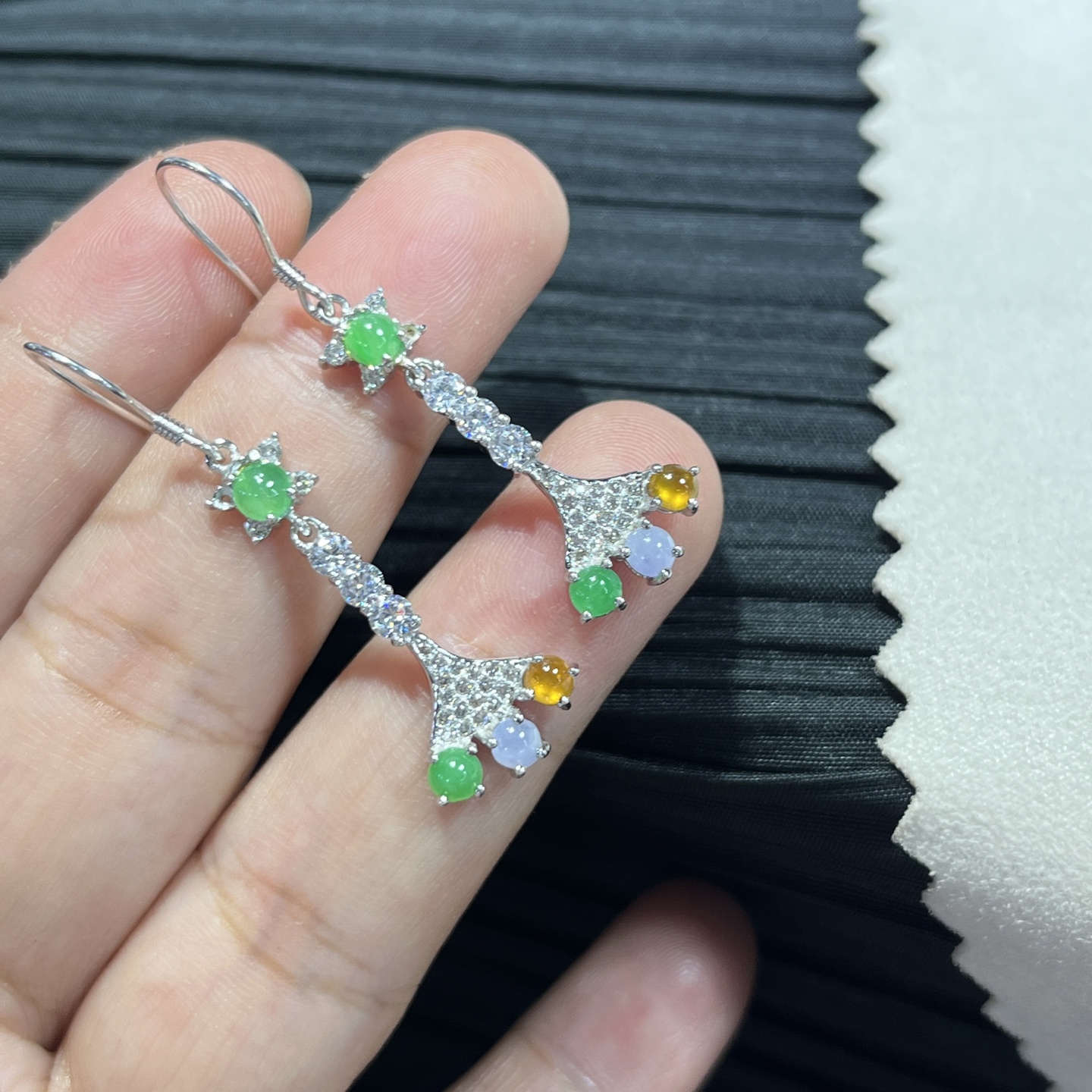 Elegant Silver-Set Burmese Jade Earrings 3