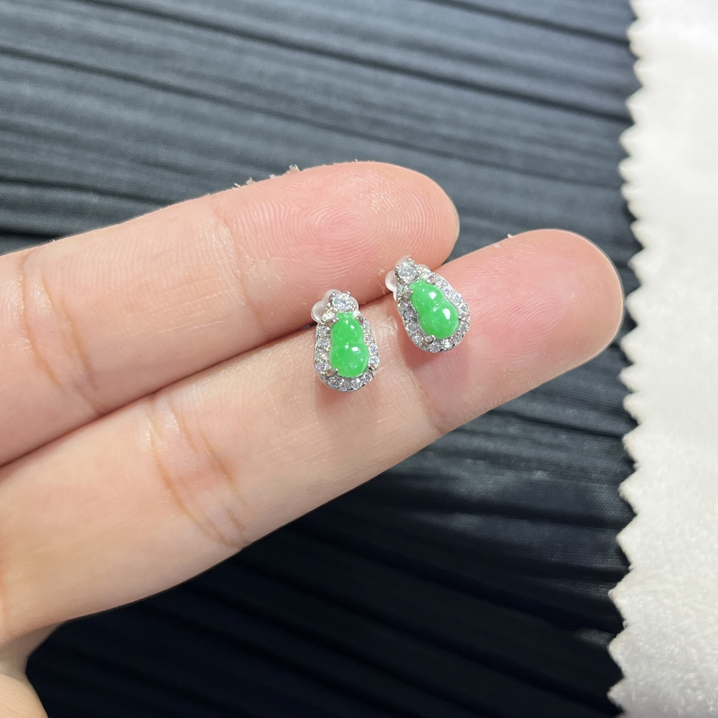 Myanmar Jade Silver-Set Green Earrings 2