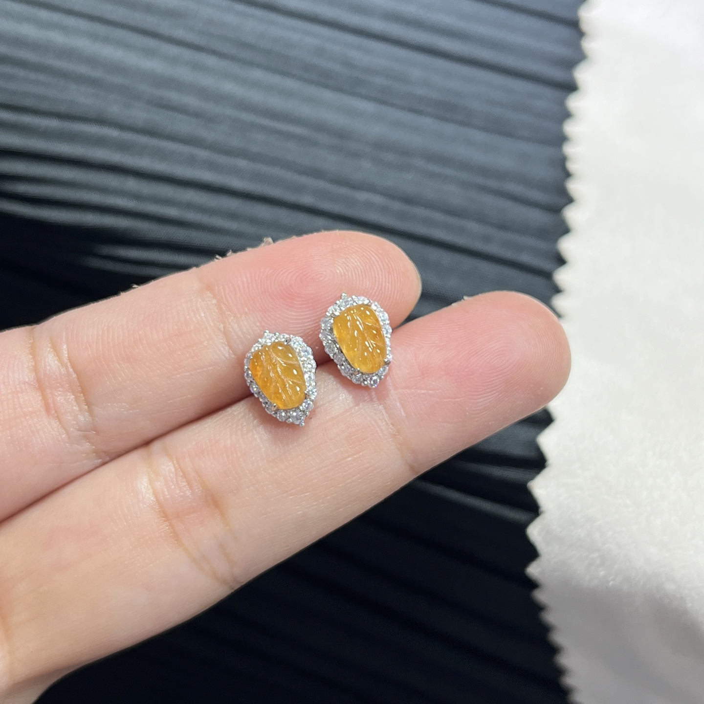 Myanmar Jade Silver-Set Yellow Earrings 4