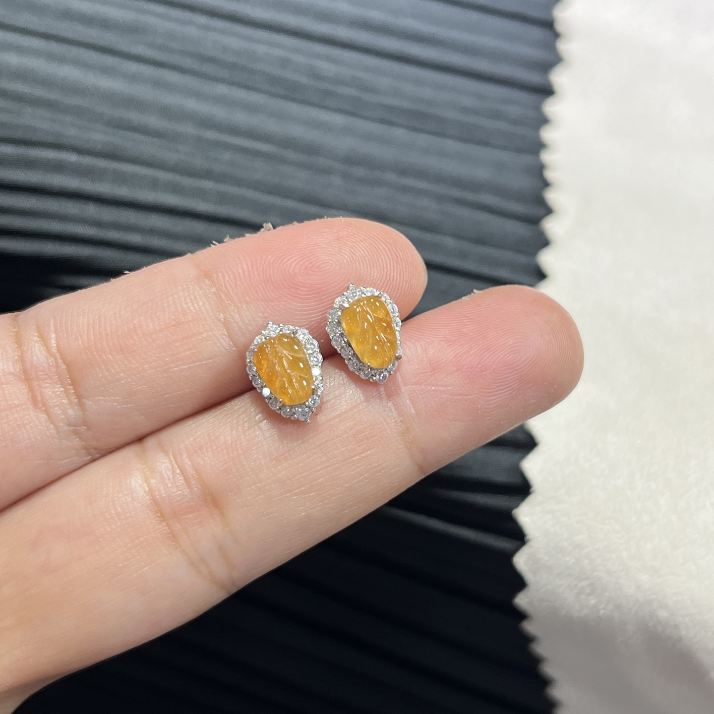 Myanmar Jade Silver-Plated Yellow Stud Earrings