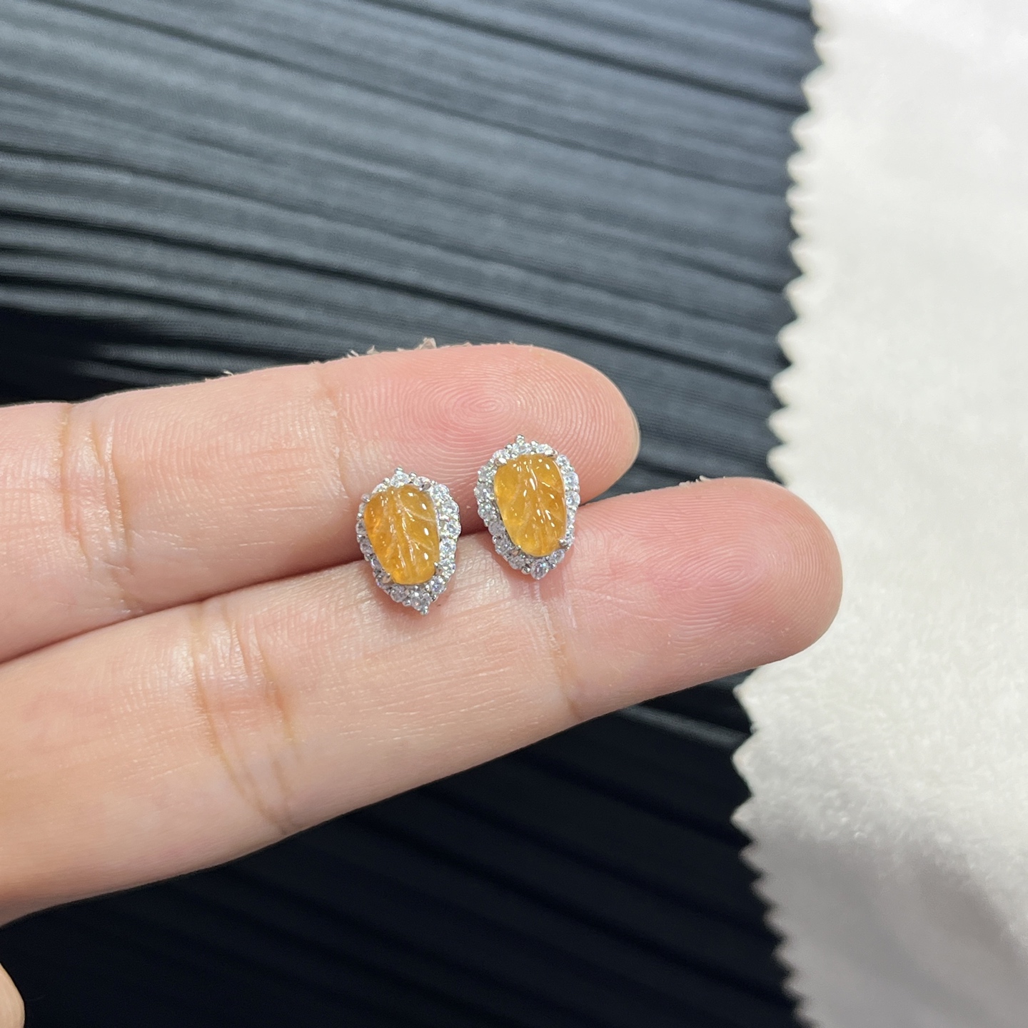 Myanmar Jade Silver-Set Yellow Earrings 3