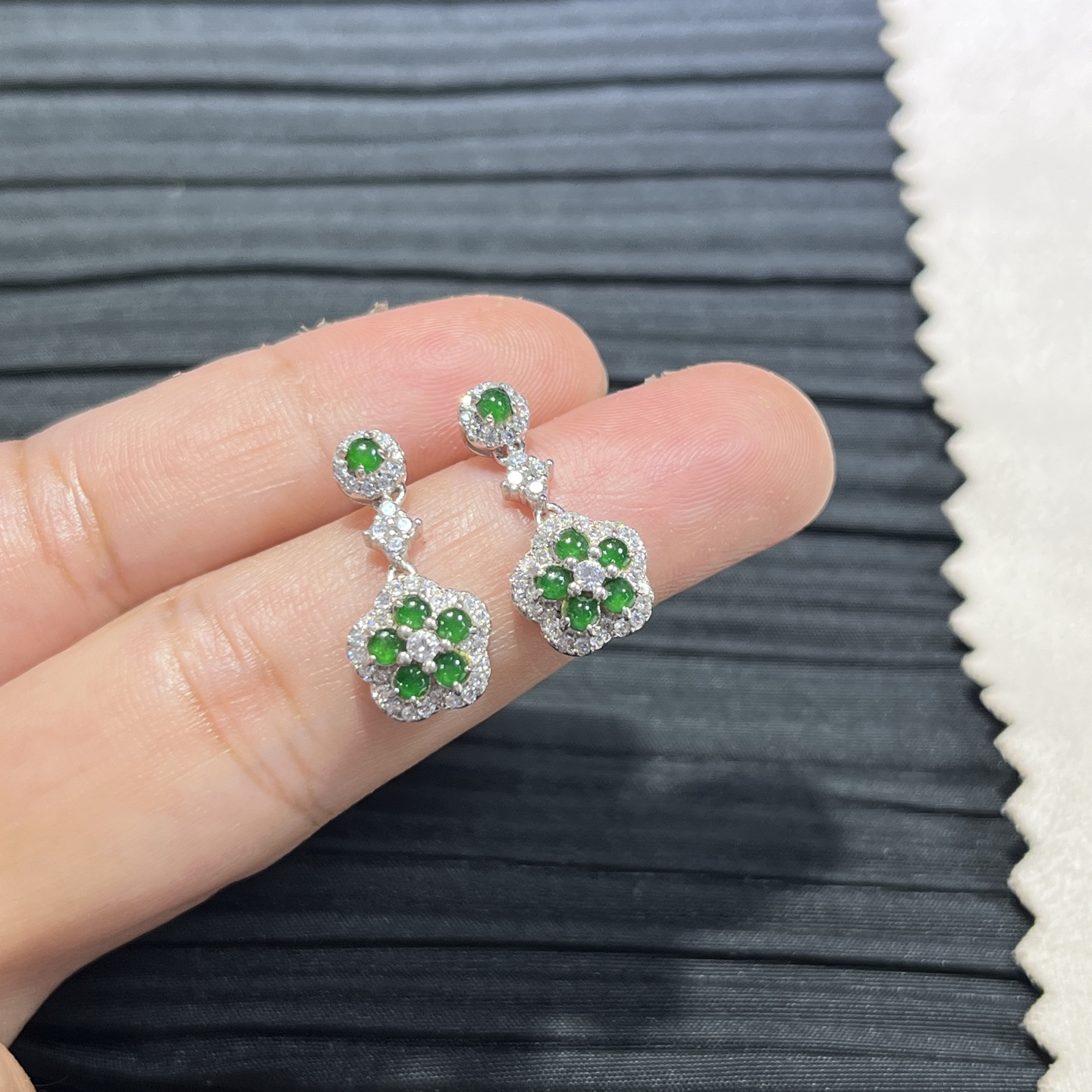 Myanmar Jade Silver-Inlaid Elegant Earrings 2