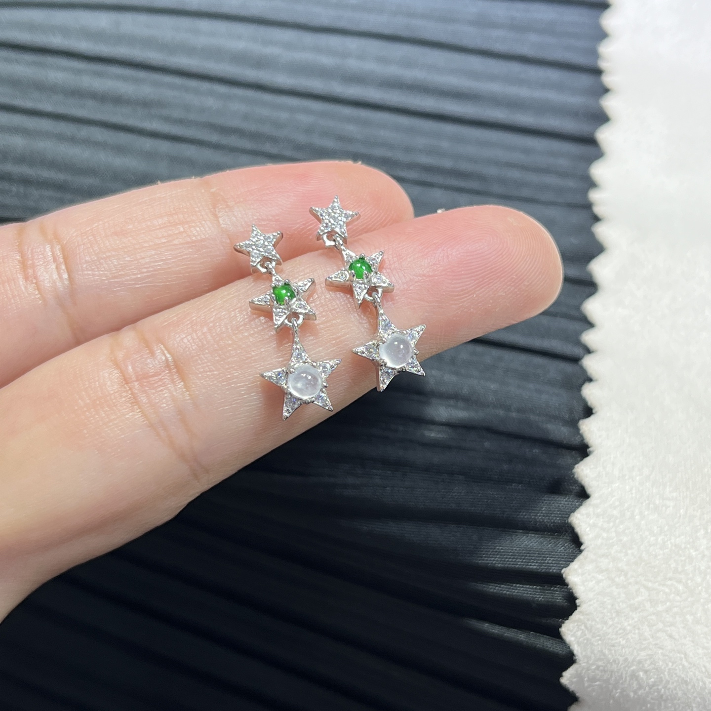 Myanmar Jade Silver-Inlaid Elegant Earrings 3