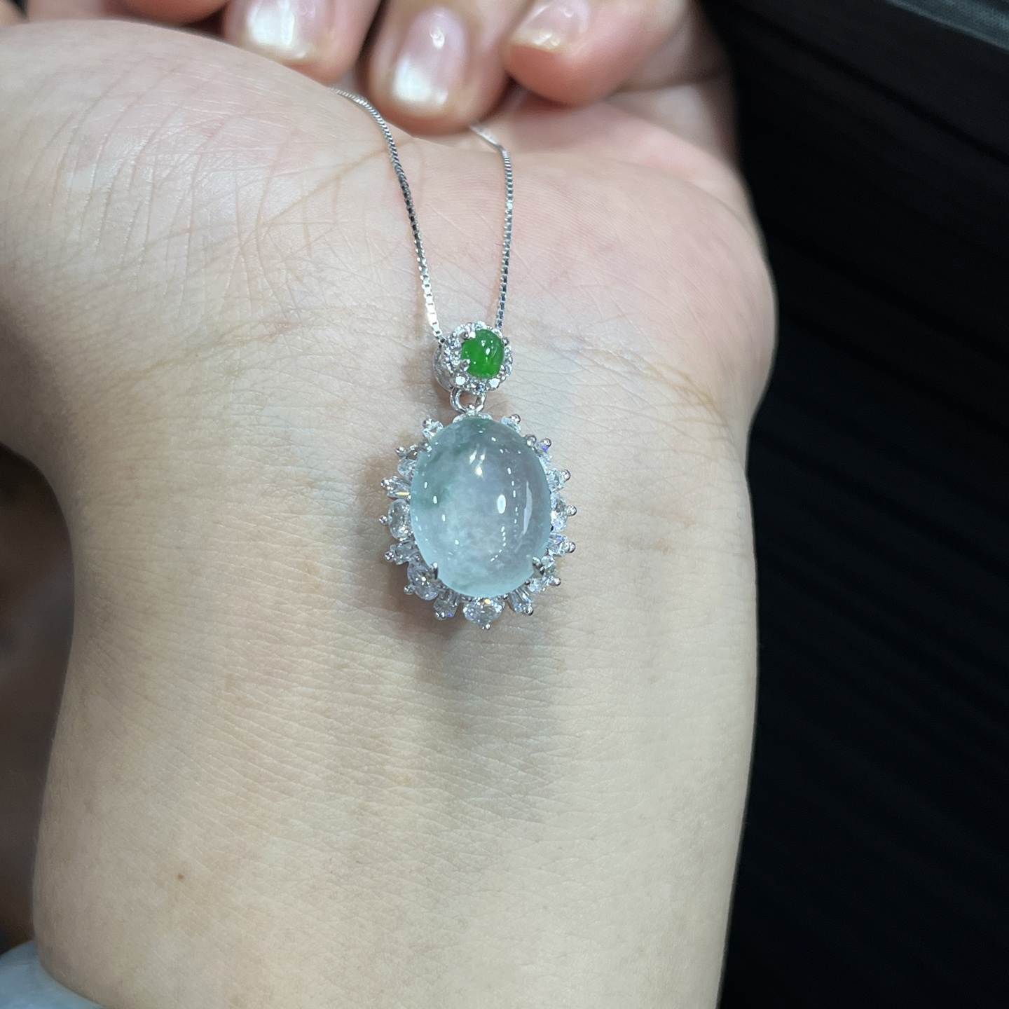 Myanmar Jade Silver-Set Ice Pendant 3