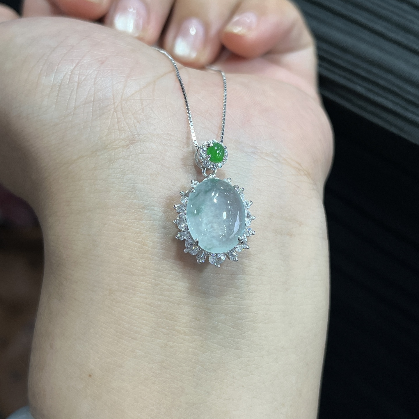 Myanmar Jade Silver-Plated Ice Pendant
