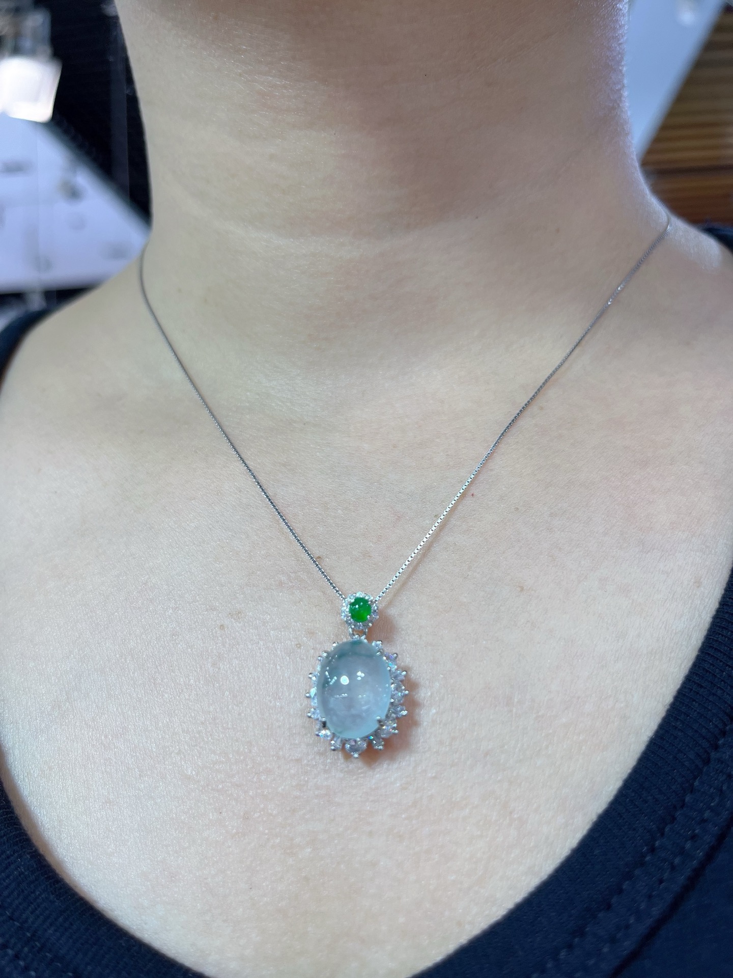 Myanmar Jade Silver-Set Ice Pendant 4