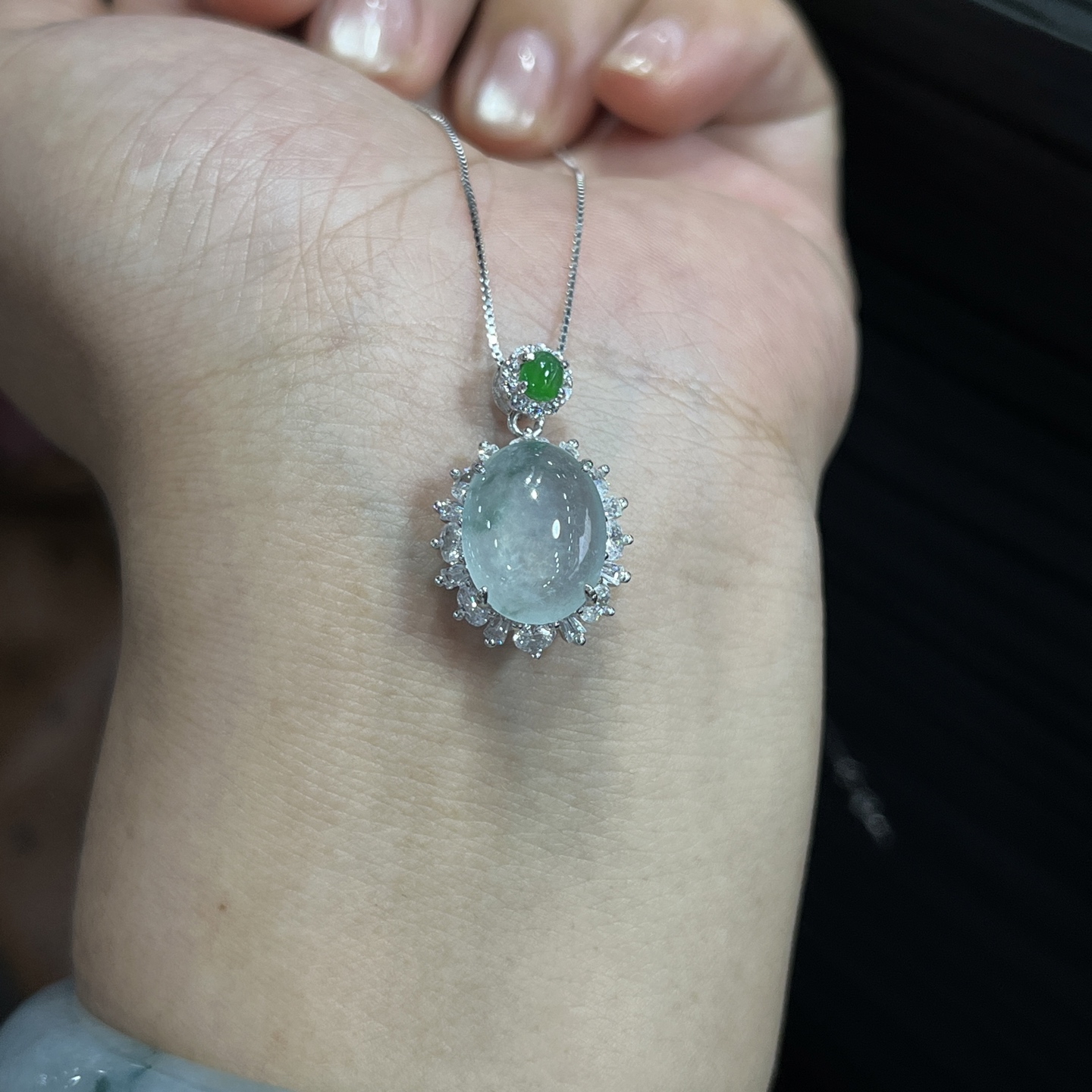Myanmar Jade Silver-Set Ice Pendant 2