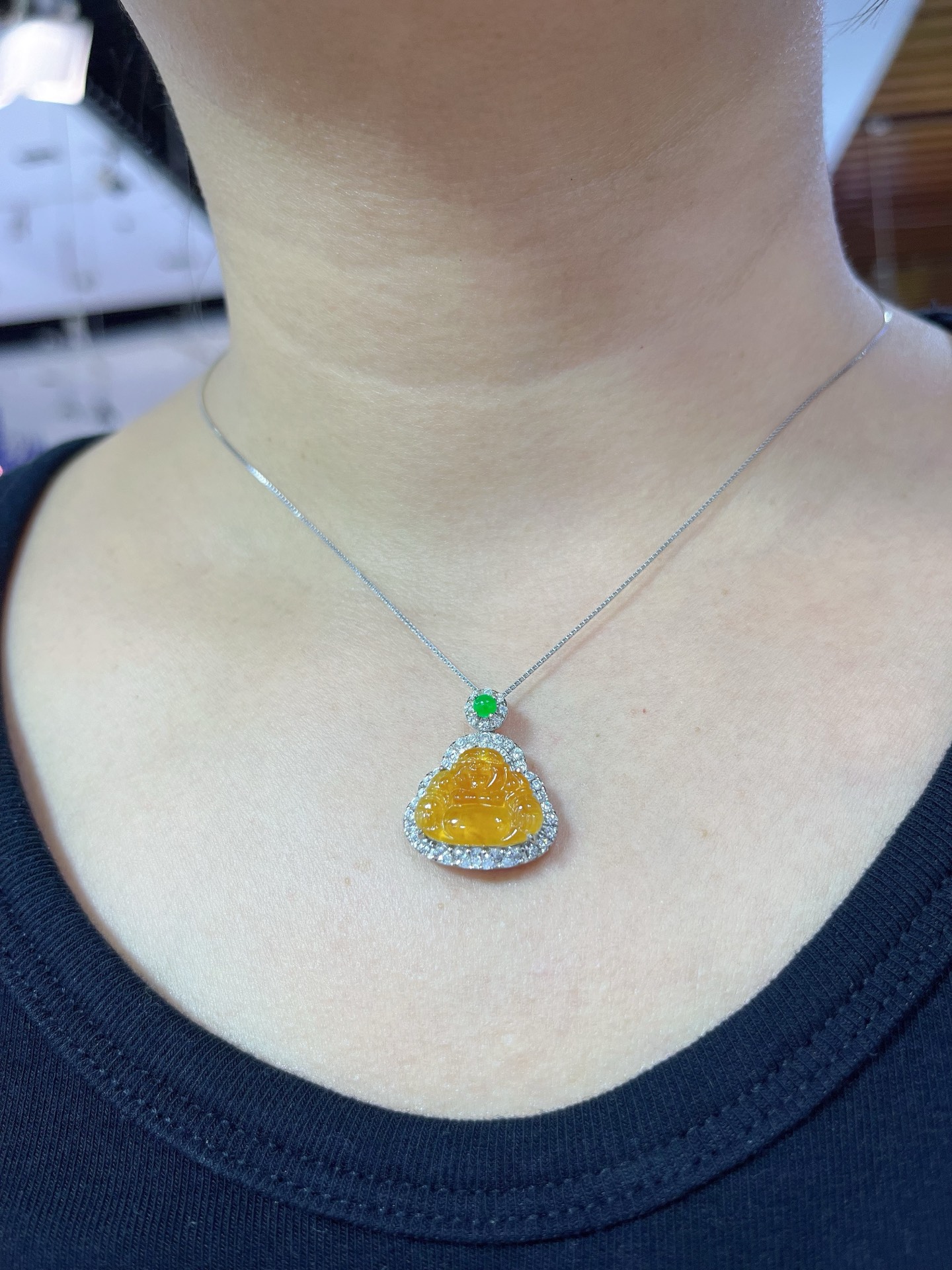 Myanmar Jade Silver-Plated Yellow Jade Buddha Pendant 4