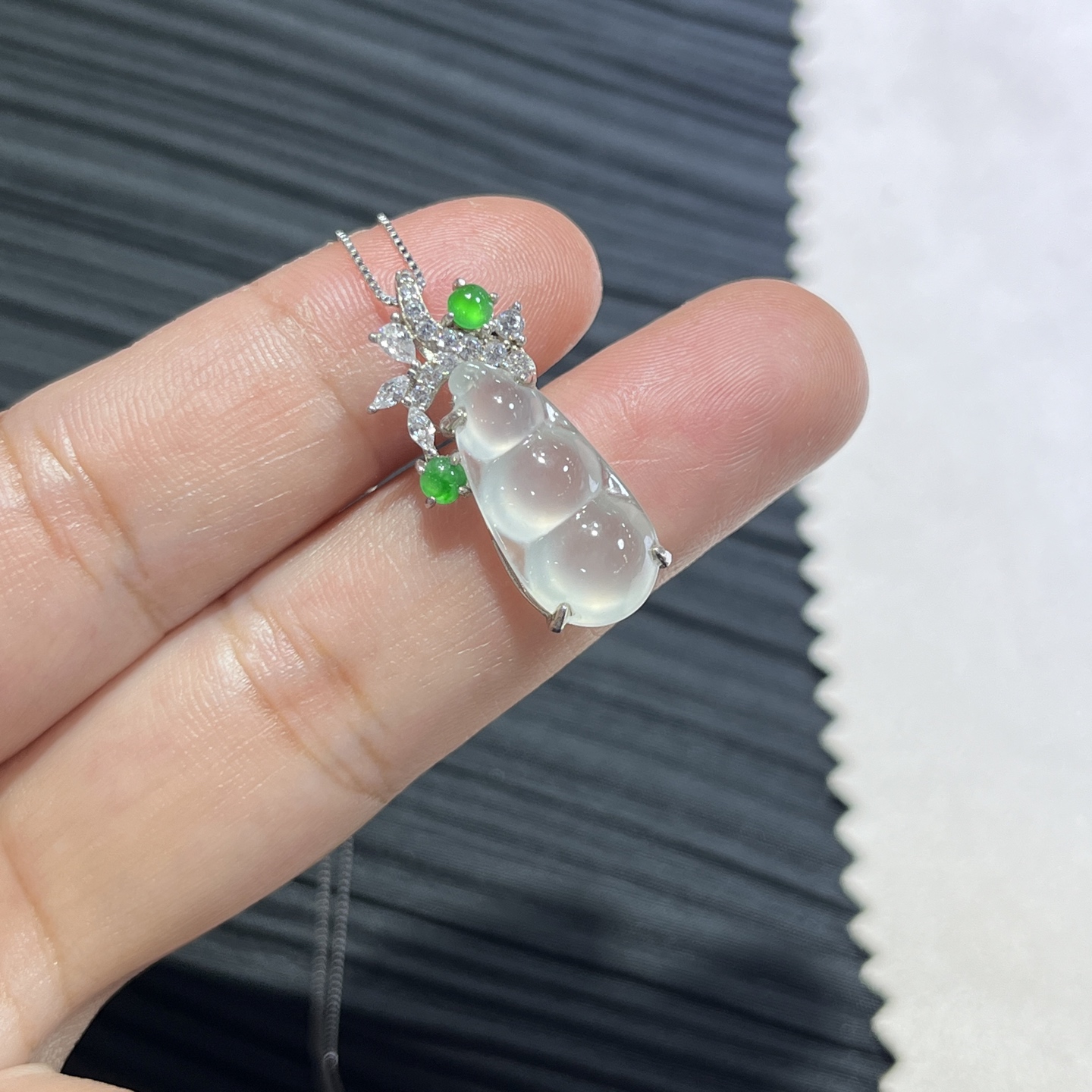 Myanmar Ice-Grade Jade Bean Pendant with Silver Setting 2