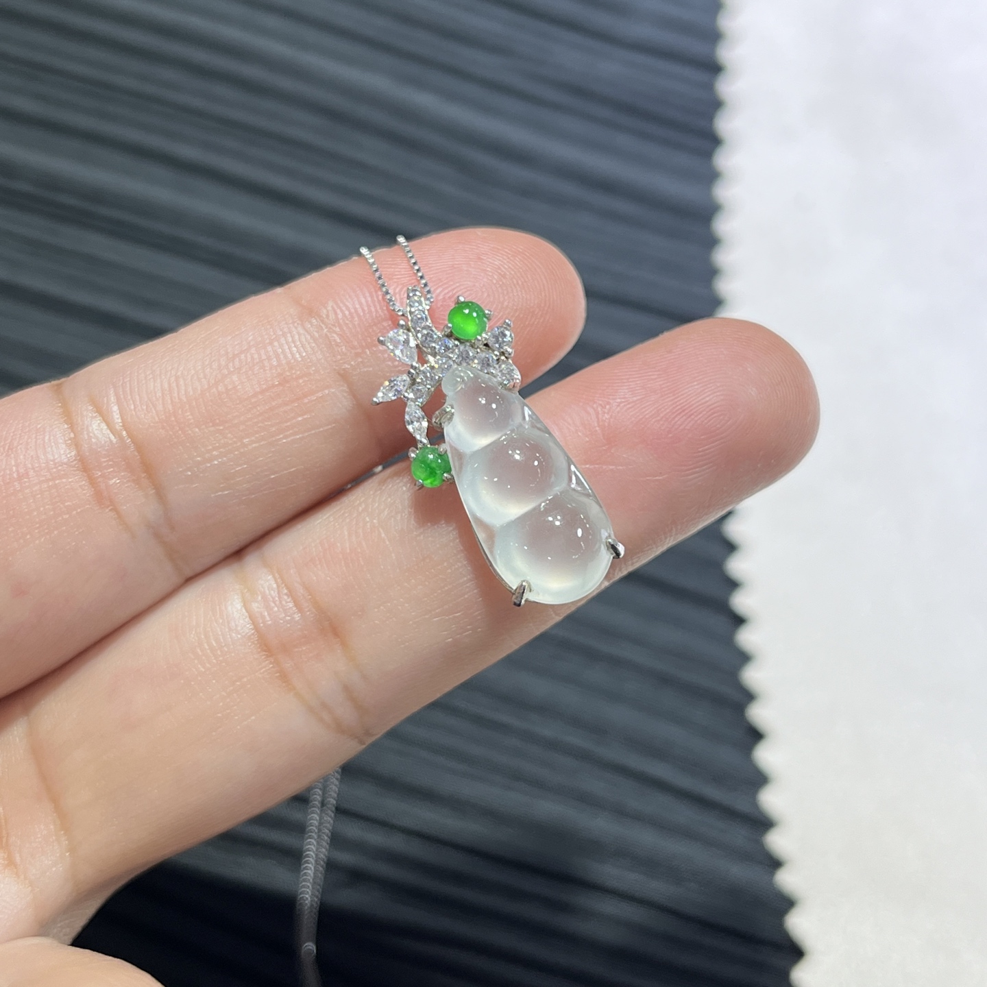Myanmar Ice-Grade Jade Bean Pendant with Silver Setting 3