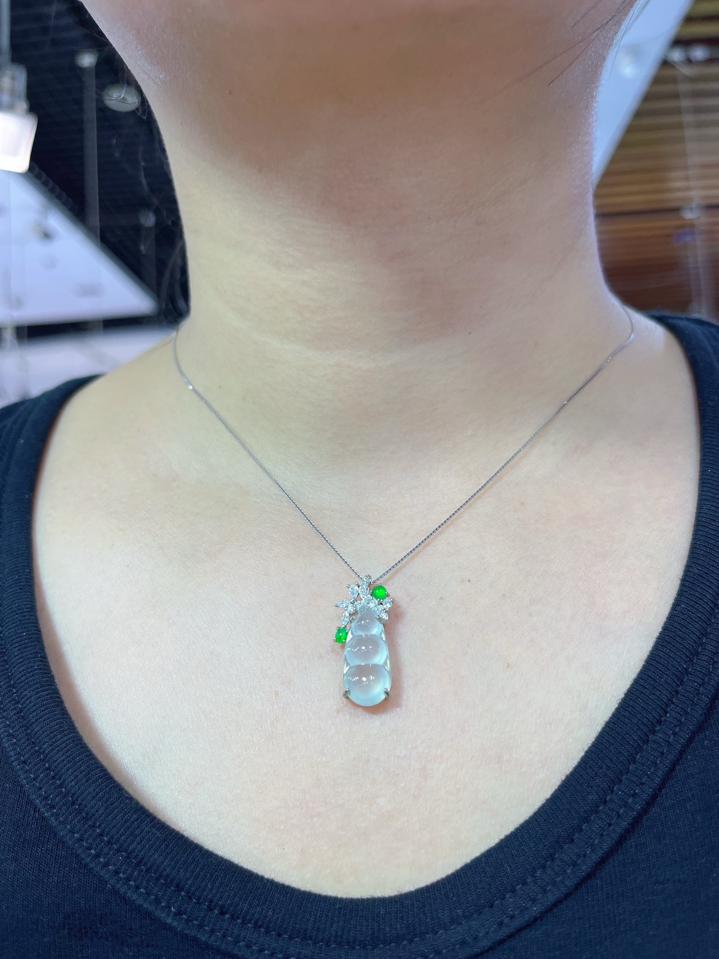 Myanmar Ice-Grade Jade Bean Pendant with Silver Setting 4