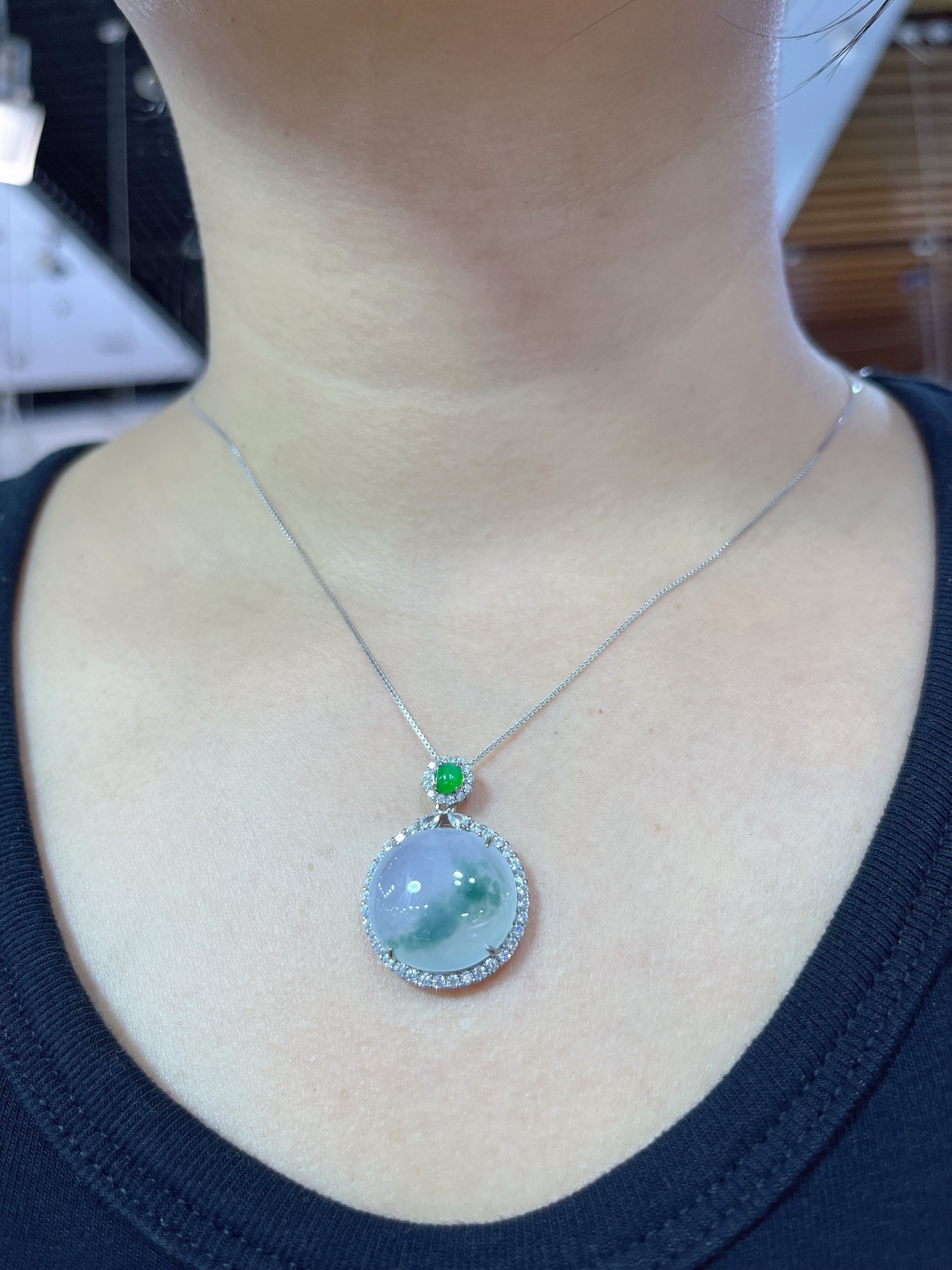 Myanmar Jade Silver Inlay Floating Flower Pendant 4