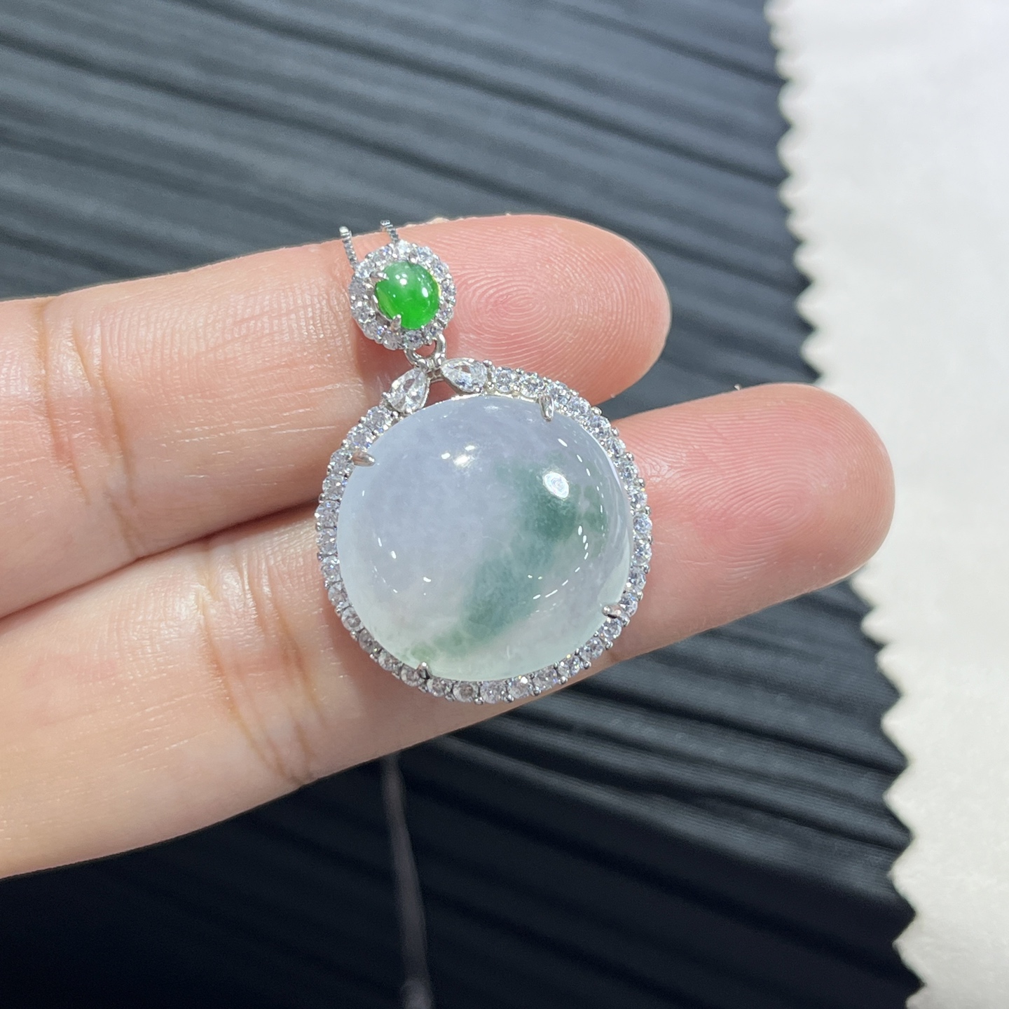Myanmar Jade Silver Inlay Floating Flower Pendant 2