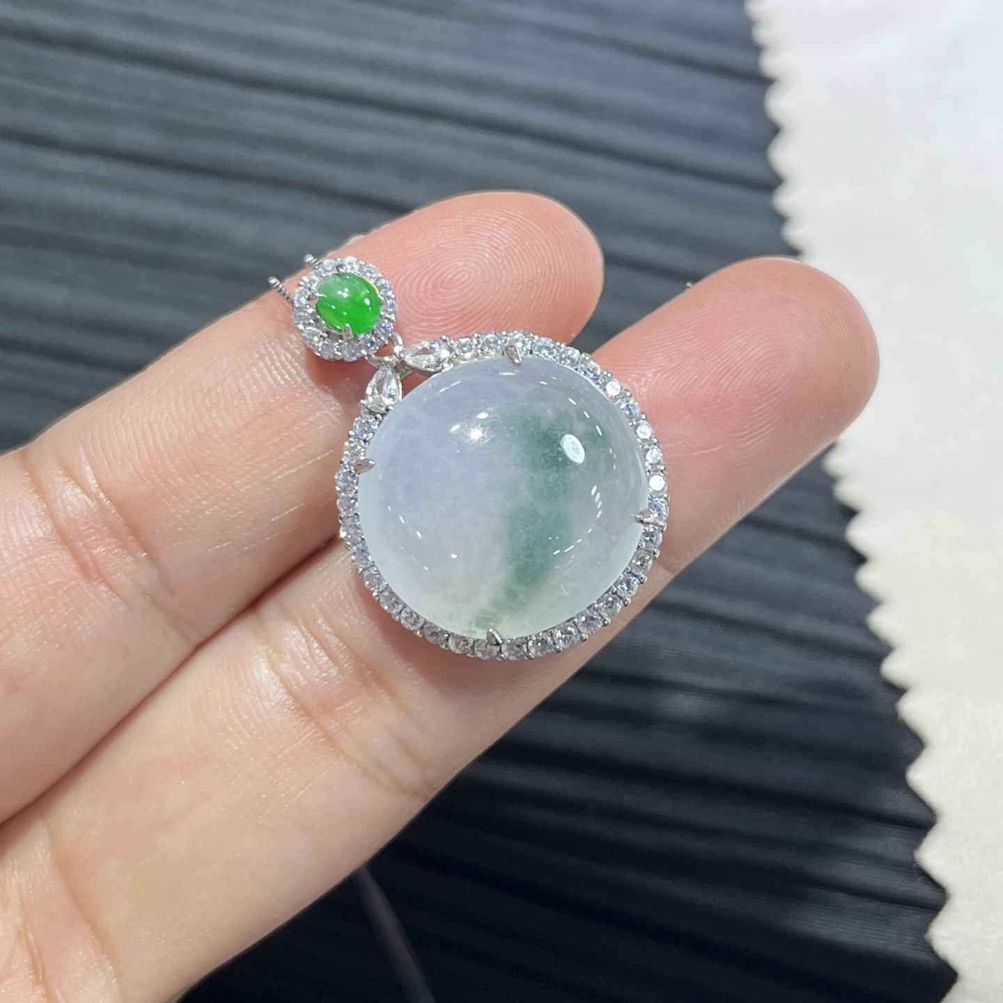 Myanmar Jade Silver Inlay Floating Flower Pendant 3