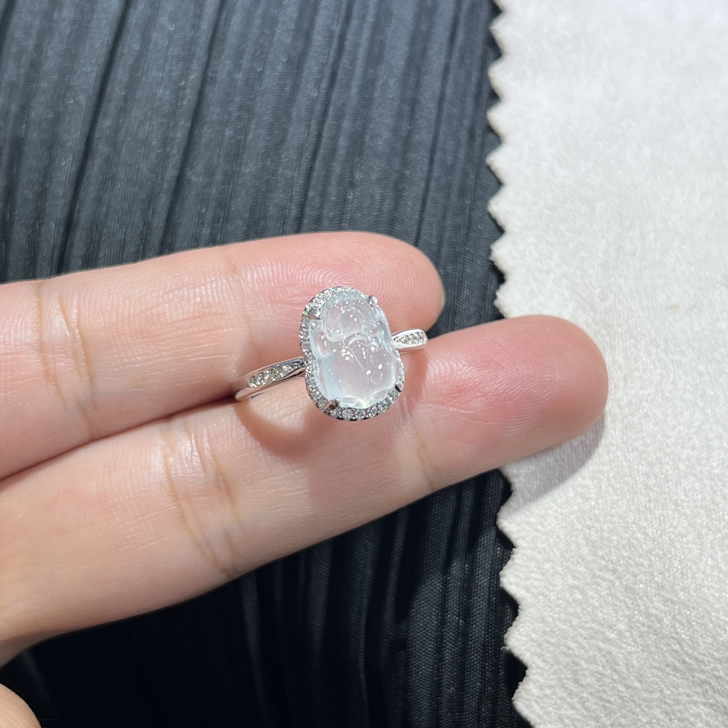 Myanmar Jade Silver-Plated Pixiu Ring 4