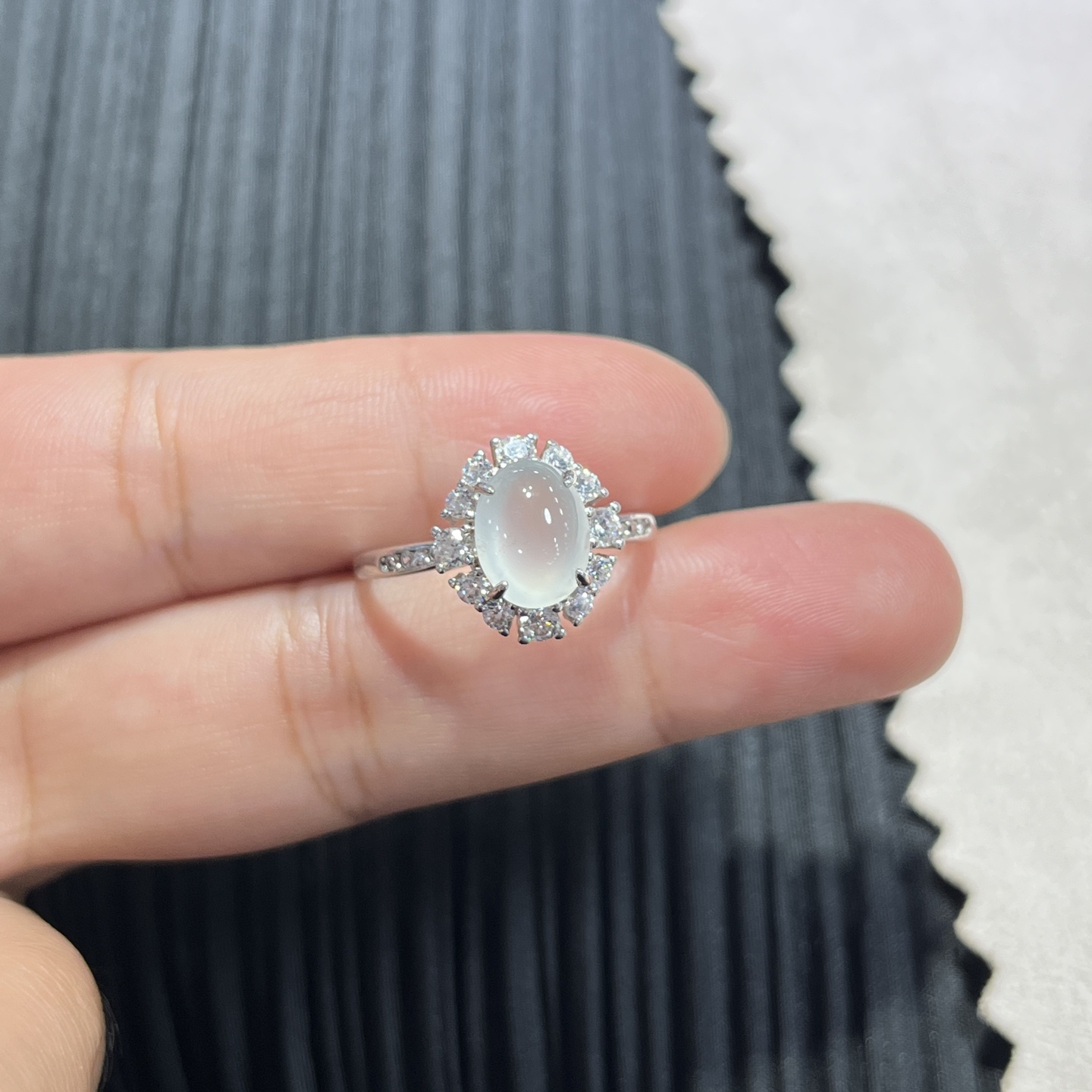 Myanmar Jade Silver-Set Ice Ring 4