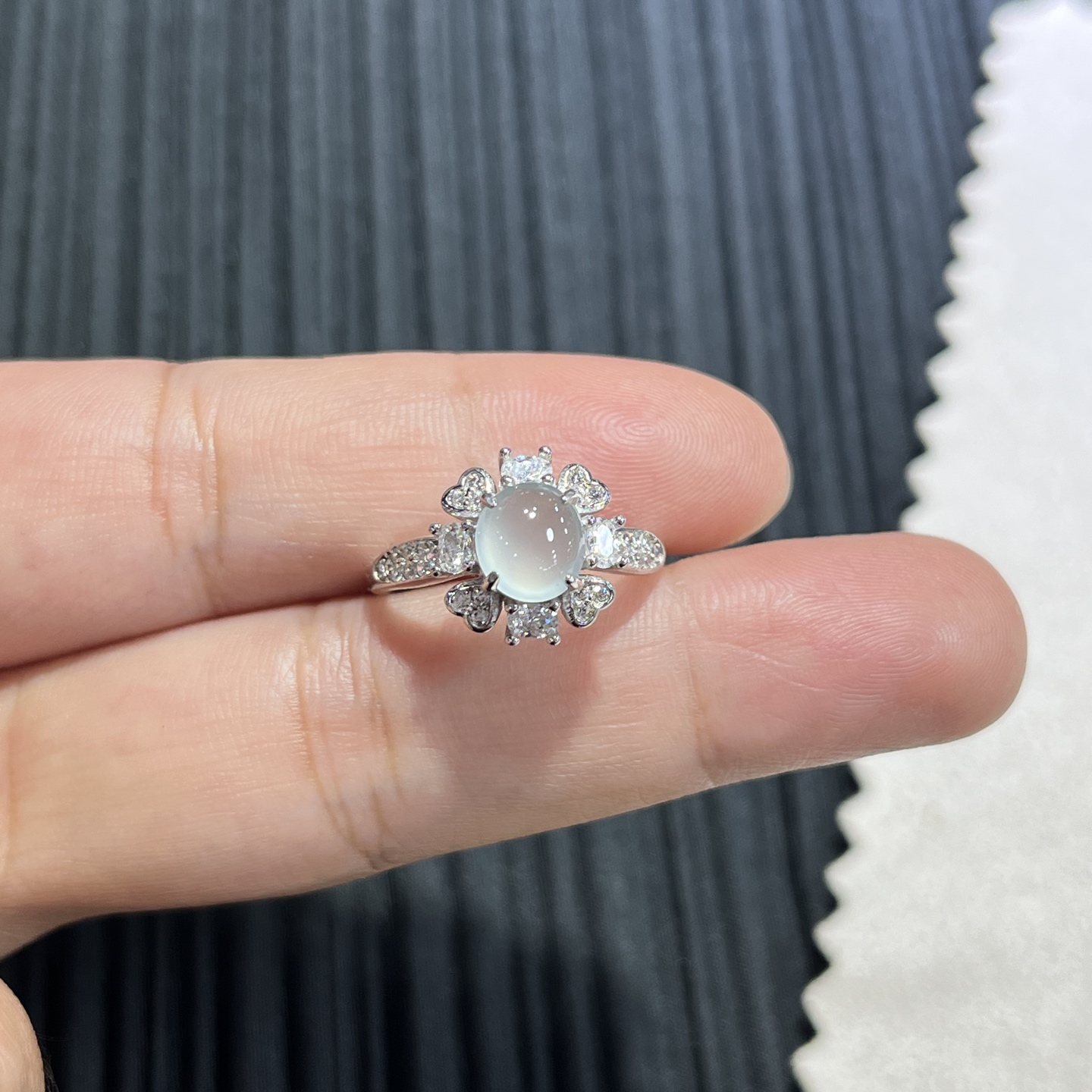 Myanmar Jade Silver-Set Ice Ring 4