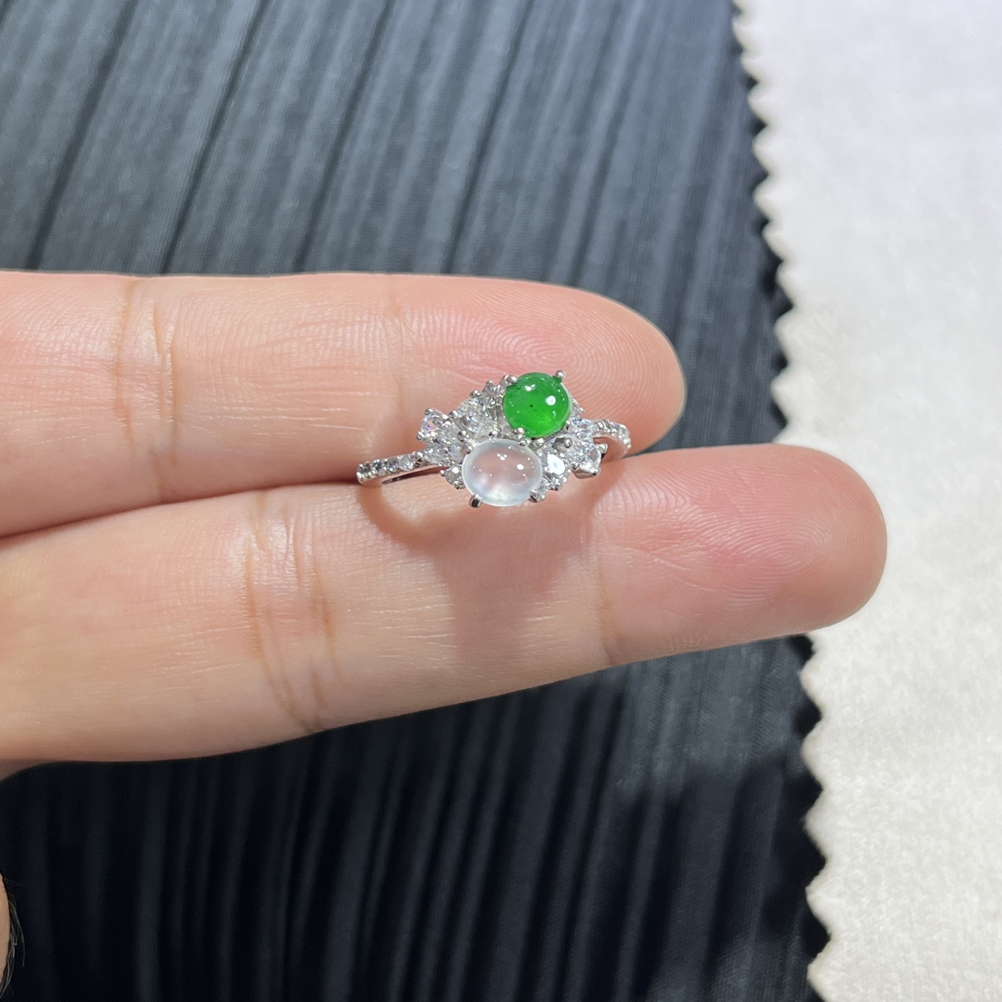 Myanmar Jade Silver-Inlaid Exquisite Ring