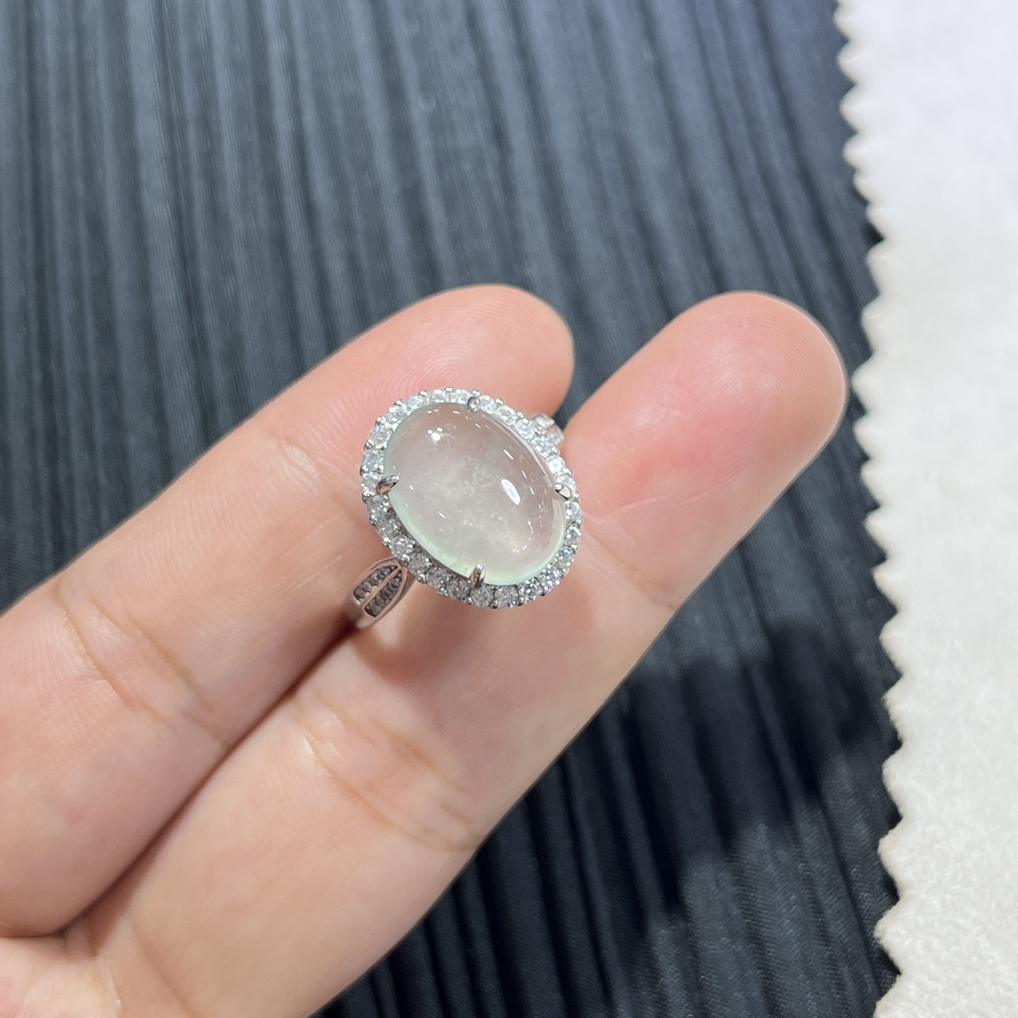 Myanmar Jade Silver-Set Ice Ring 4
