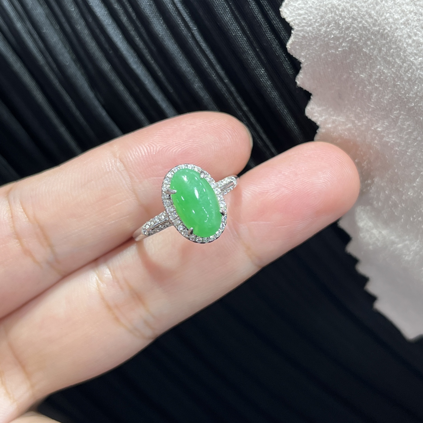 Myanmar Jade Silver-Set Green Ring 2