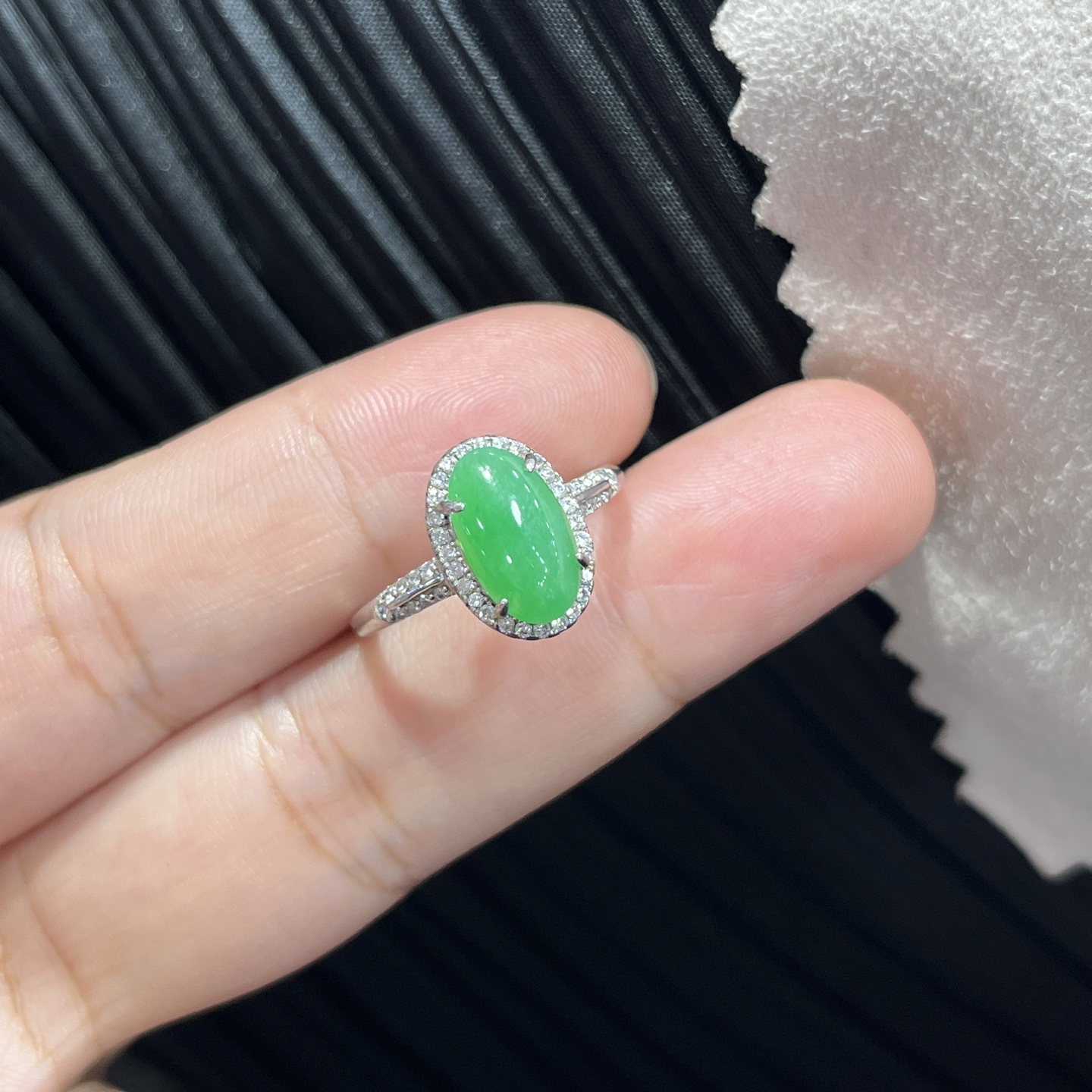 Myanmar Jade Silver-Set Green Ring 3