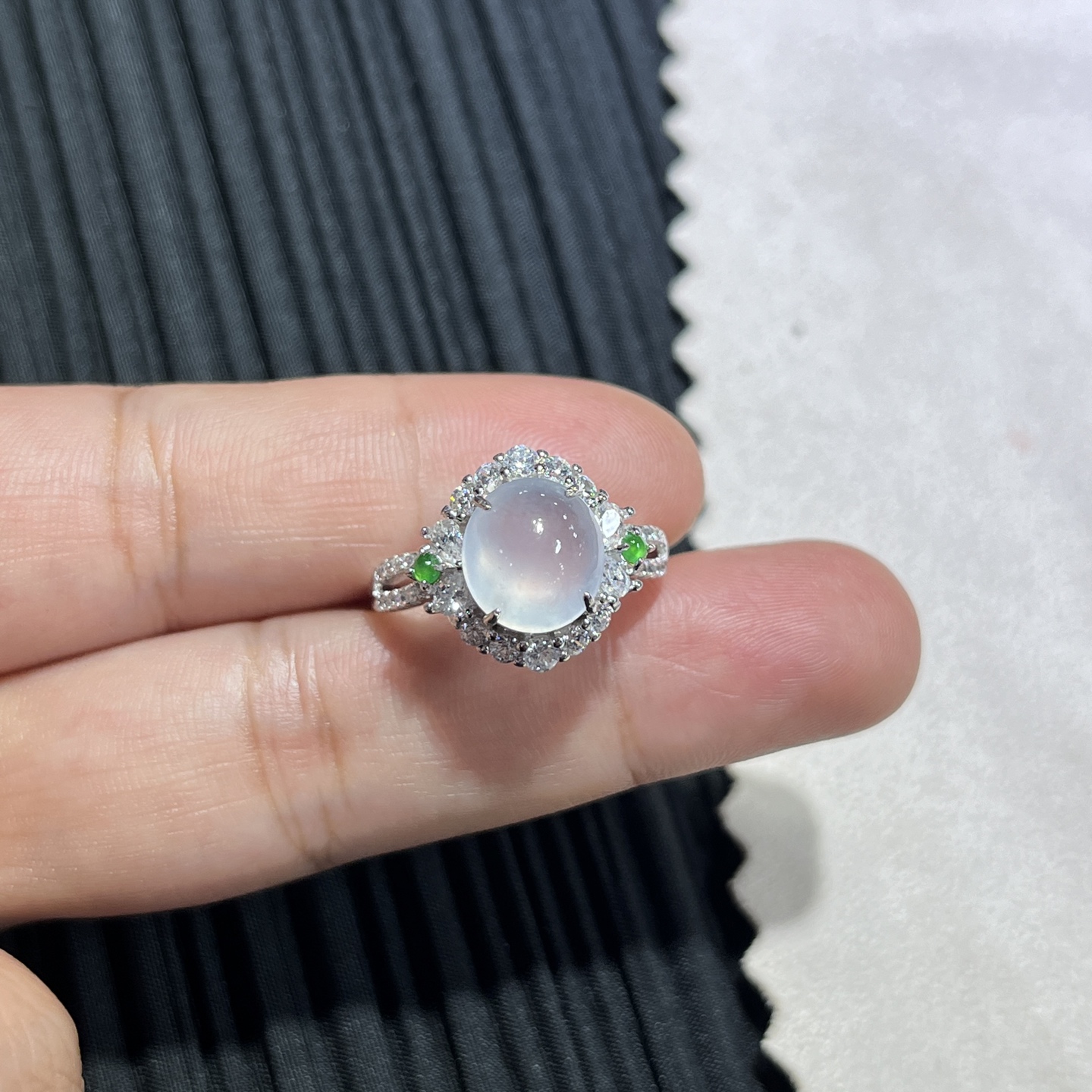 Myanmar Jade Silver-Set Ice Ring 2