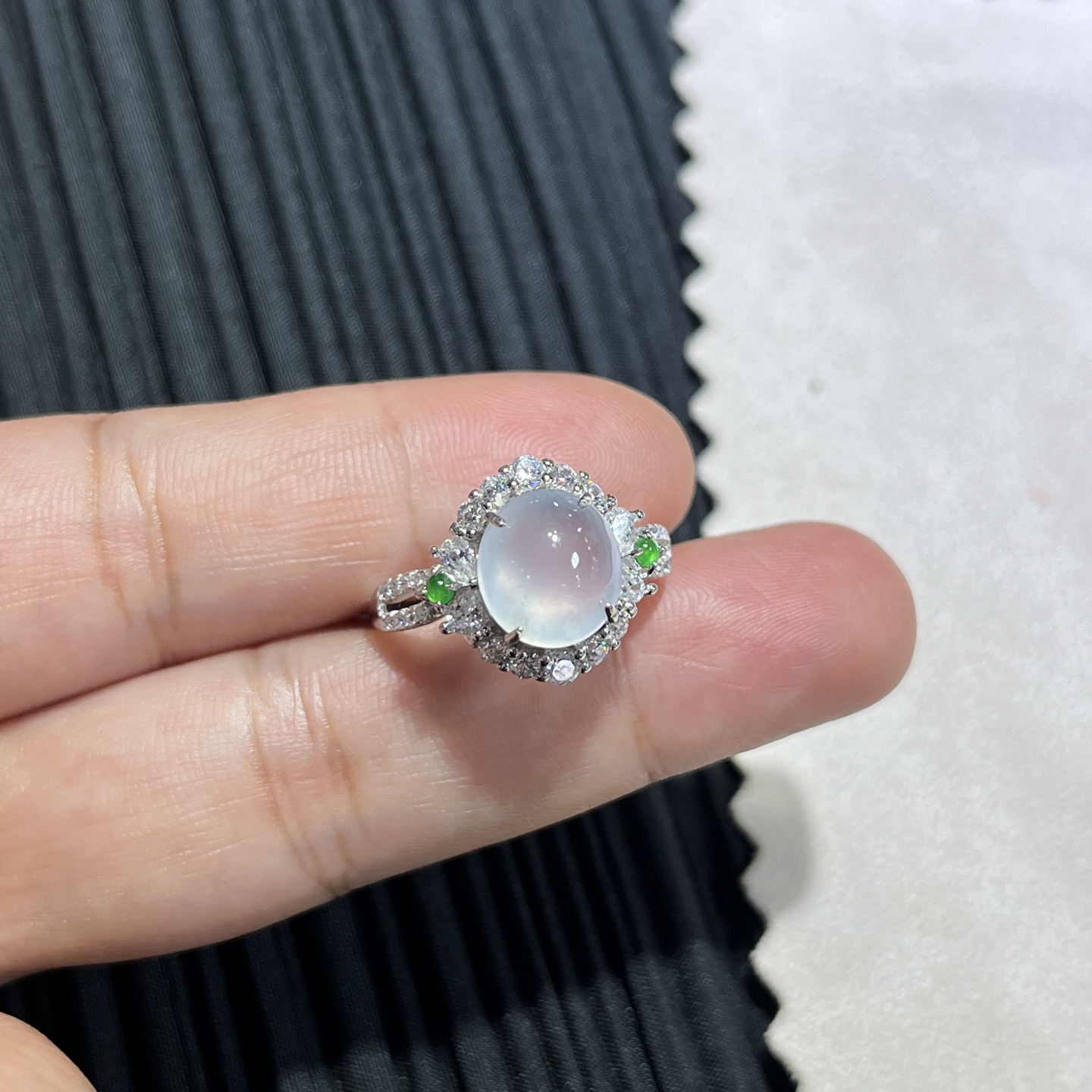 Myanmar Jade Silver-Set Ice Ring 4