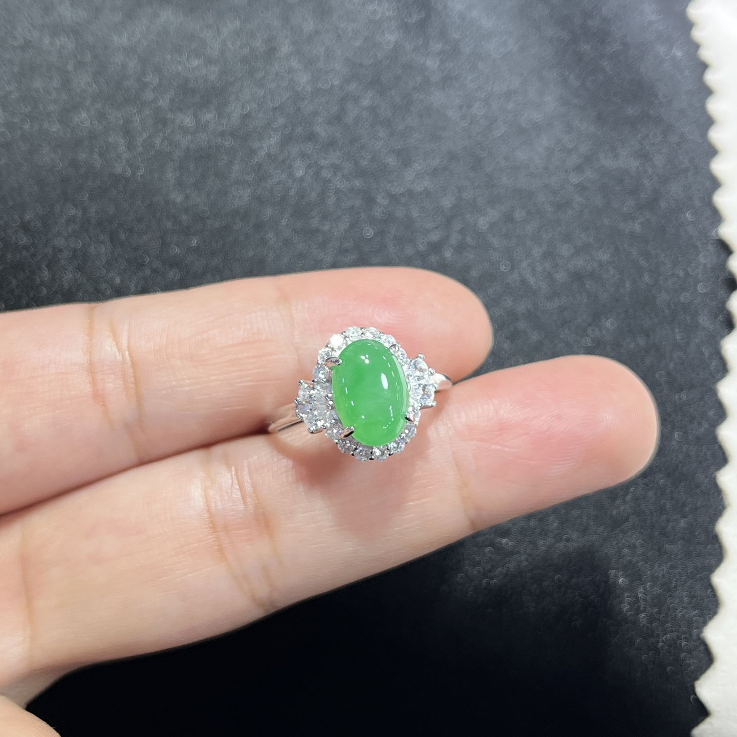 Myanmar Jade Silver-Set Green Ring 2