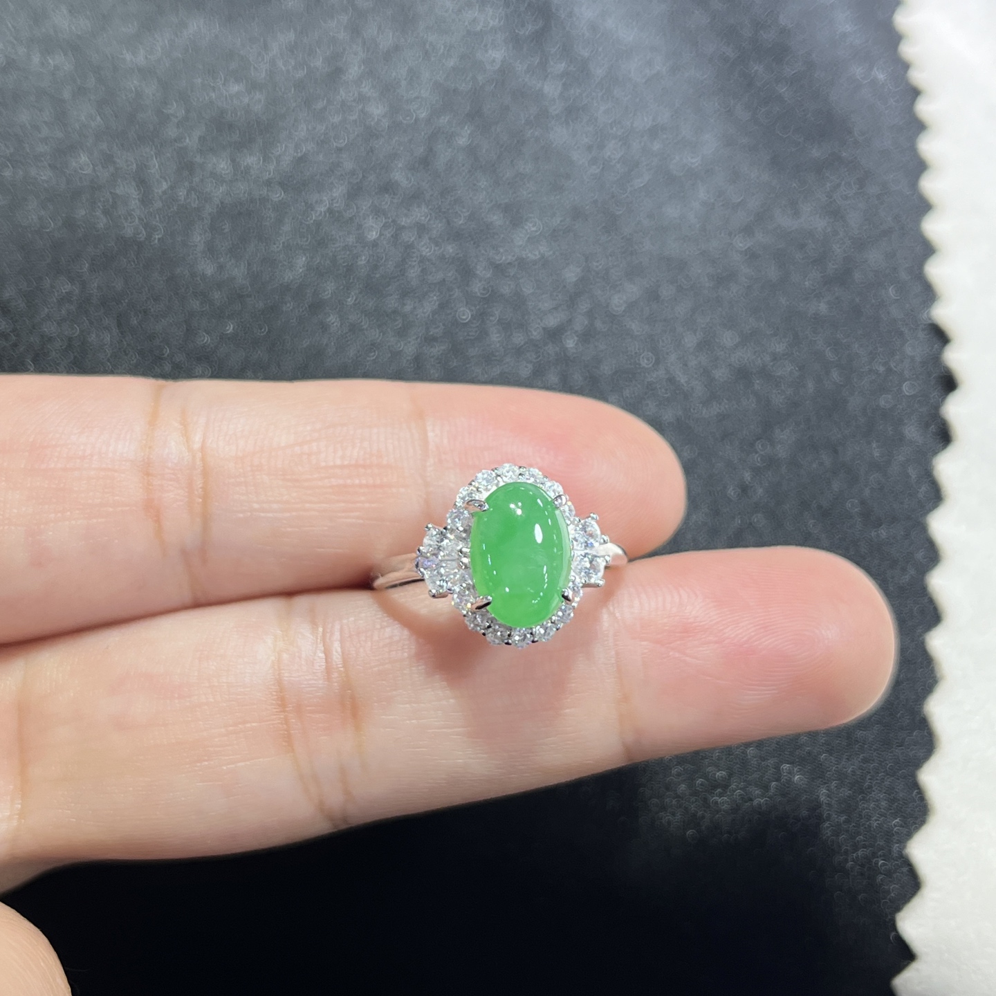 Myanmar Jade Silver-Set Green Ring 3