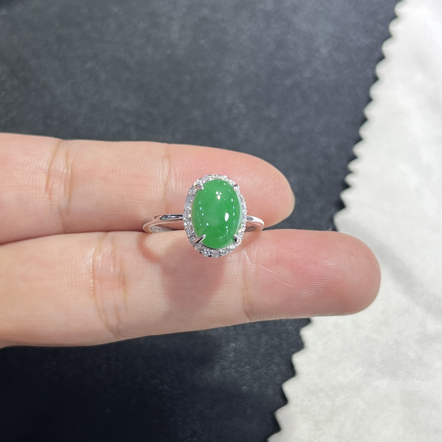 Myanmar Jade Silver-Set Green Ring 2