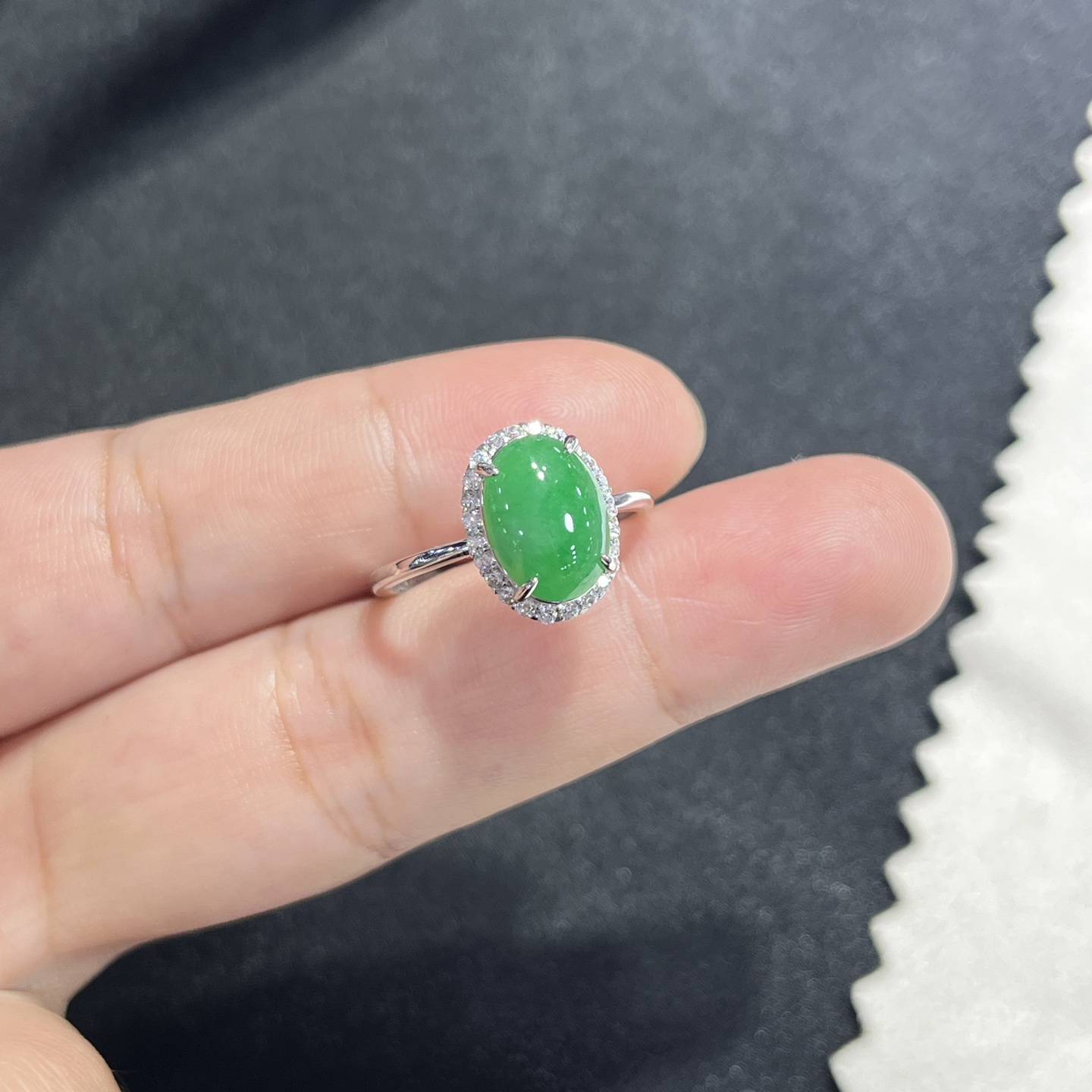 Myanmar Jade Silver-Set Green Ring 3