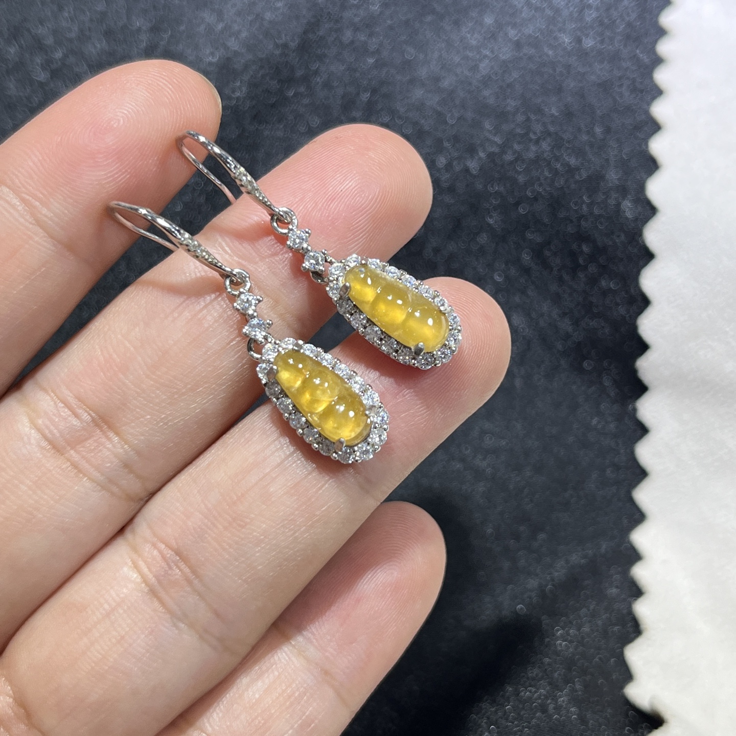 Myanmar Jade Silver-Plated Yellow Bean Earrings 2