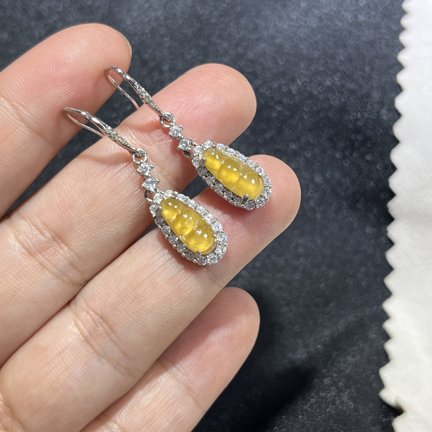 Myanmar Jade Silver-Plated Yellow Bean Earrings 4