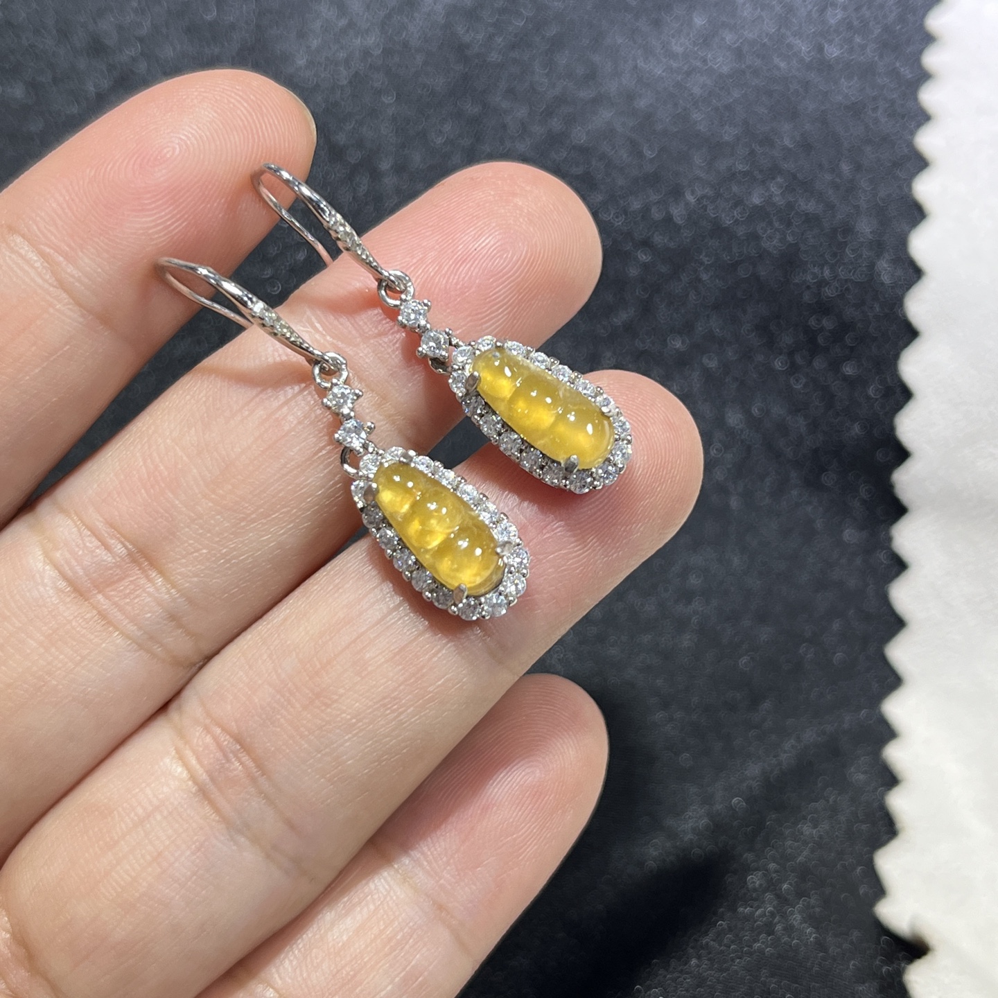 Myanmar Jade Silver-Plated Yellow Bean Earrings
