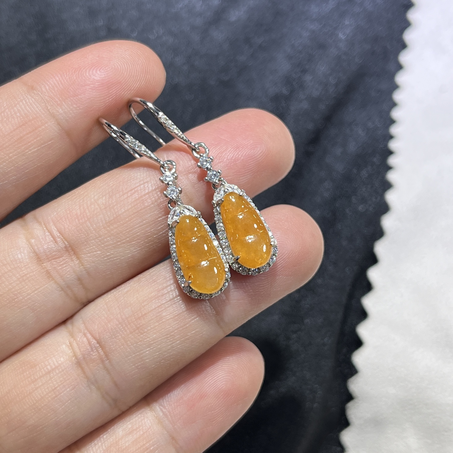 Myanmar Jade Silver-Set Bean Drop Earrings