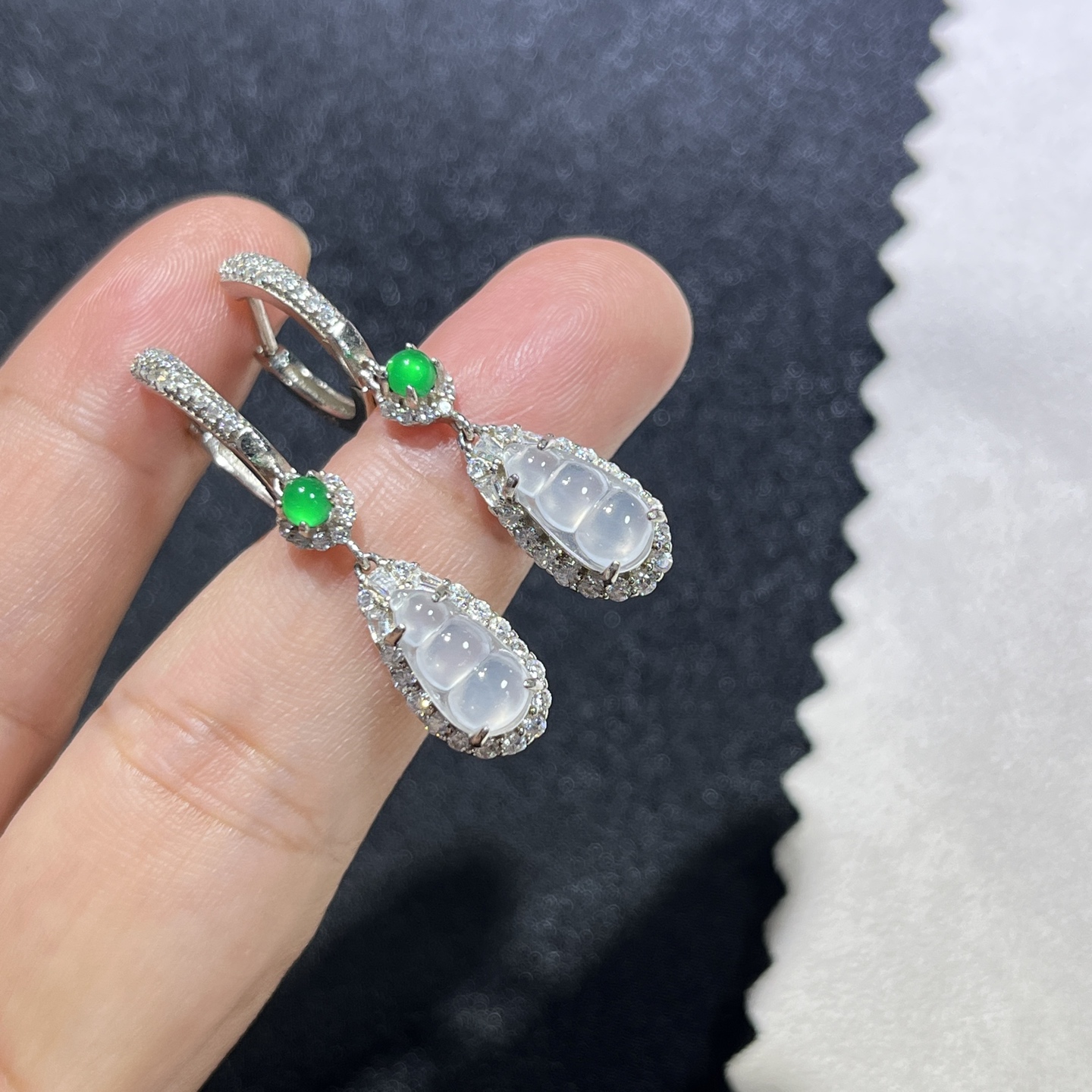 Myanmar Jade Silver-Plated Bean Earrings 3