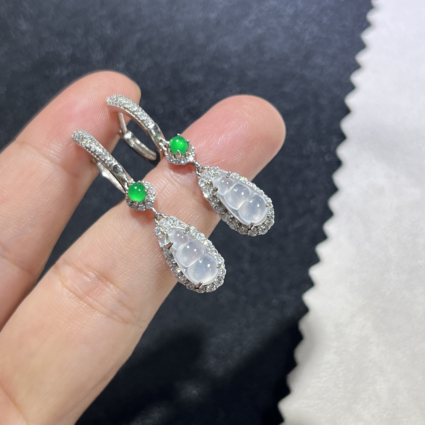 Myanmar Jade Silver-Plated Bean Earrings 2