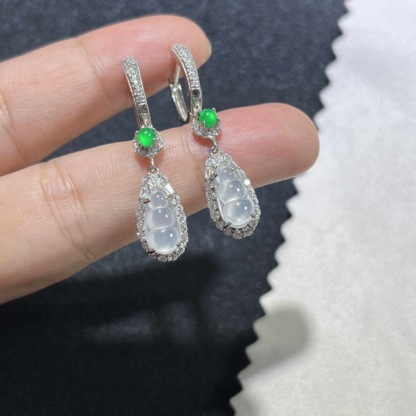 Myanmar Jade Silver-Plated Bean Earrings 4