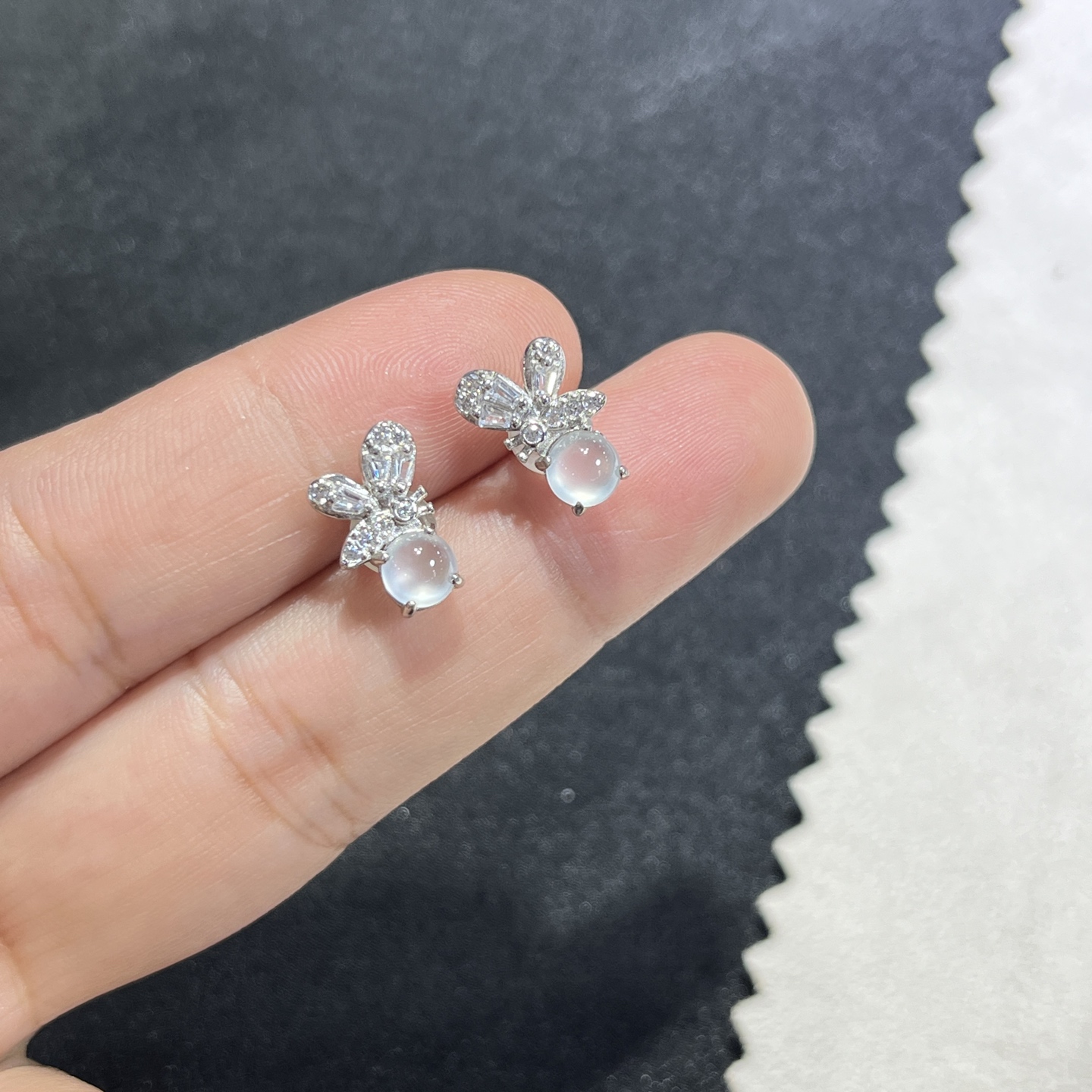 Myanmar Jade Silver-Plated High-Ice Stud Earrings 3