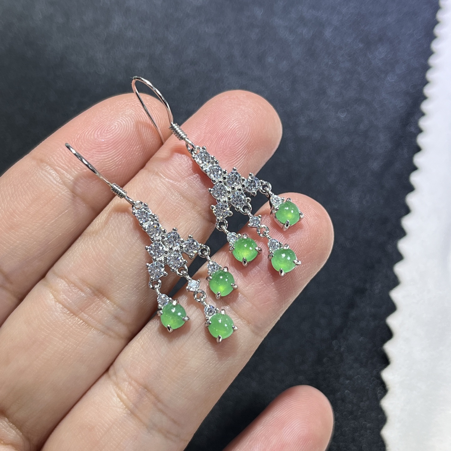 Myanmar Jade Silver-Set Green Earrings 2