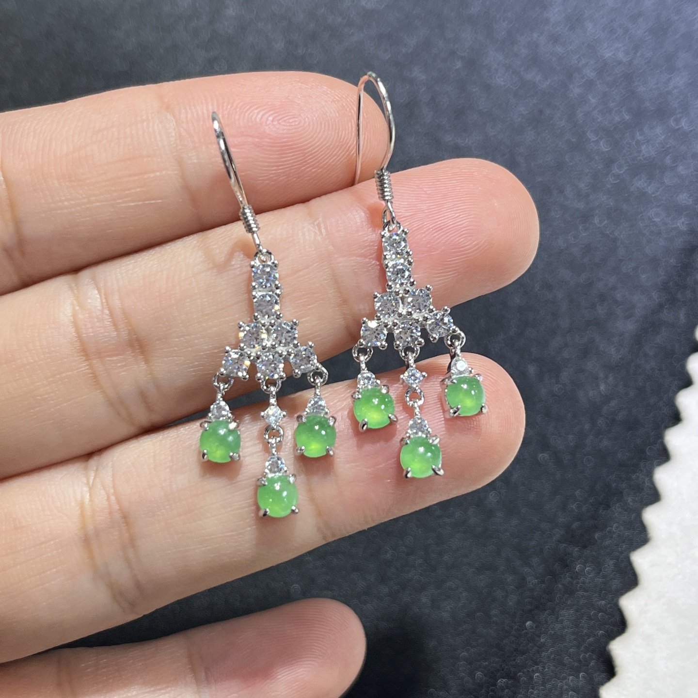 Myanmar Jade Silver-Set Green Earrings 3